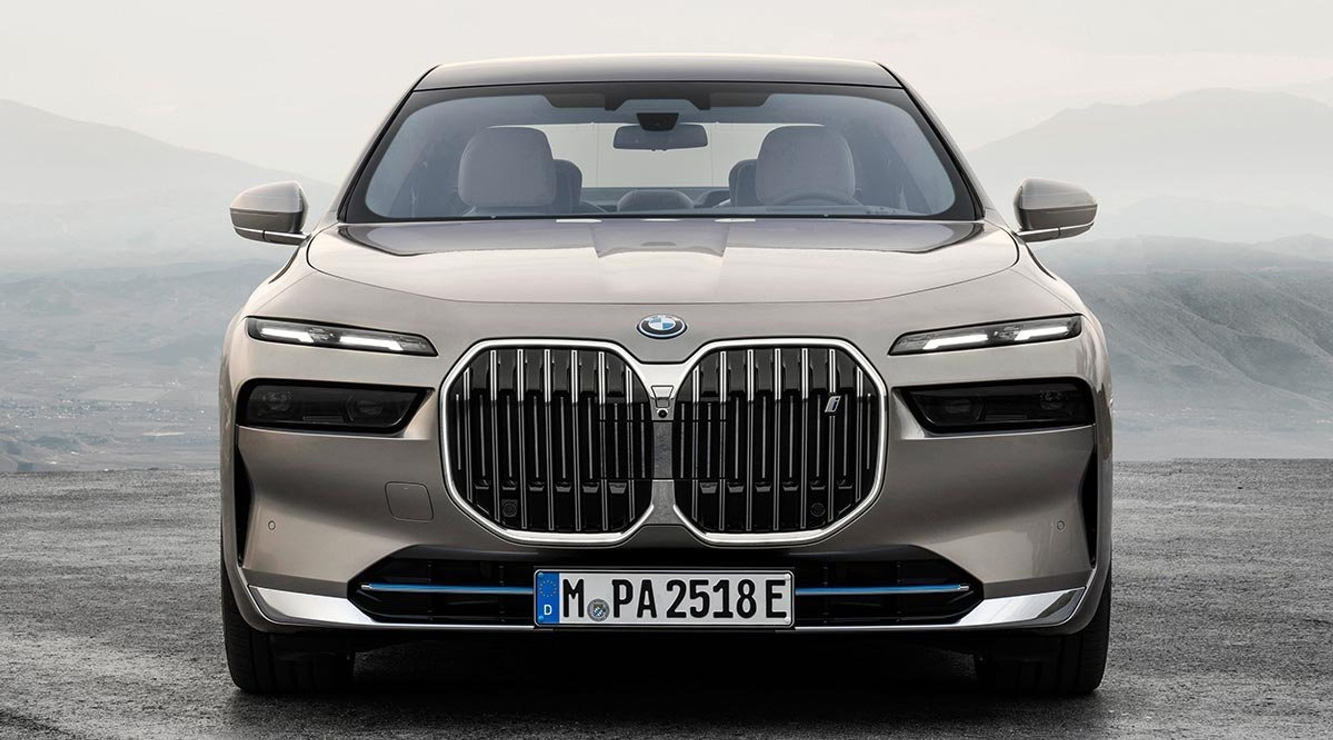 Fronten er domineret af de todelte lygter med smalle og horisontale LED-lyselementer, monteret højt på fronten. 