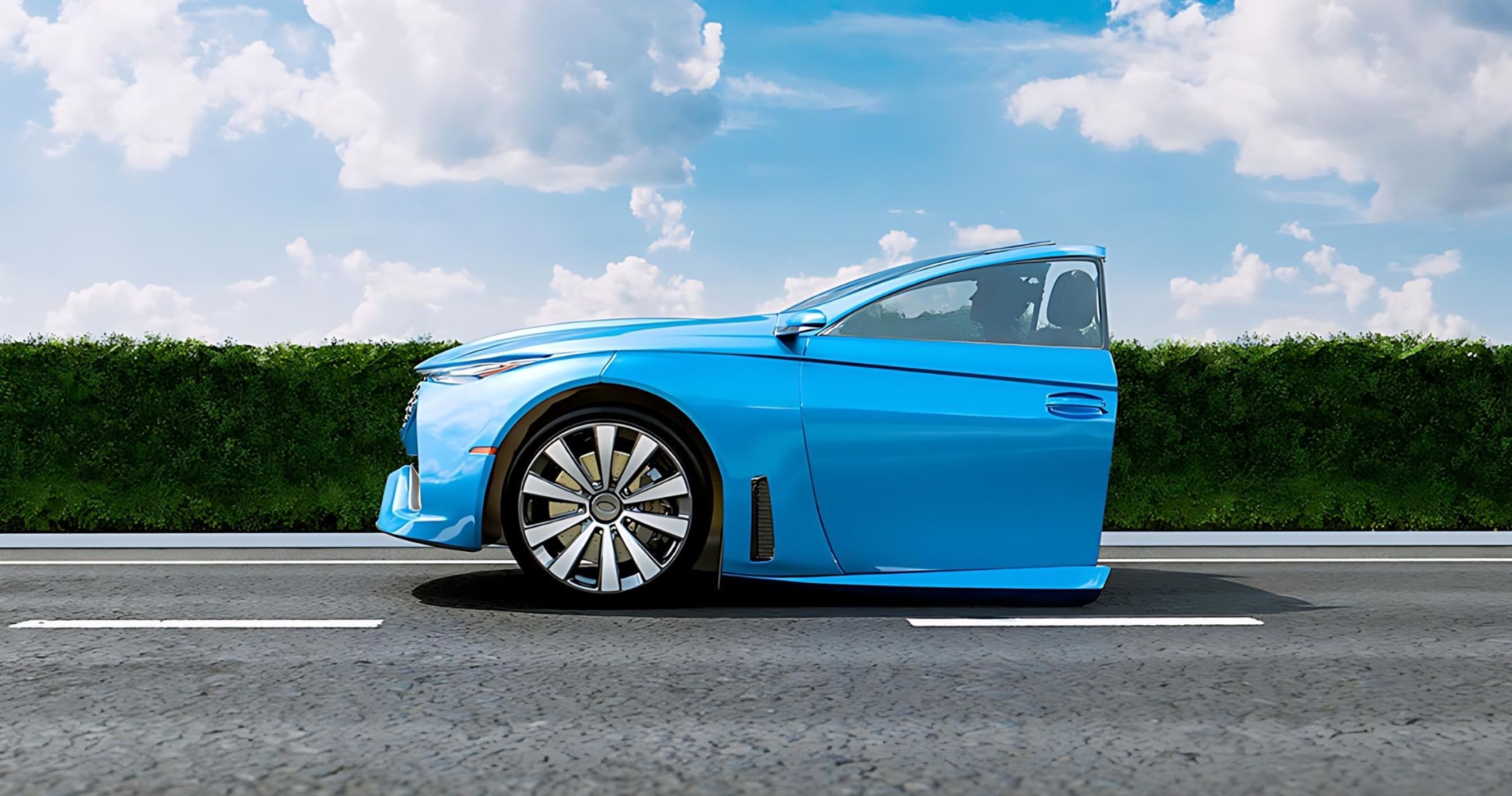 Illustration: Halv elbil kører på vej