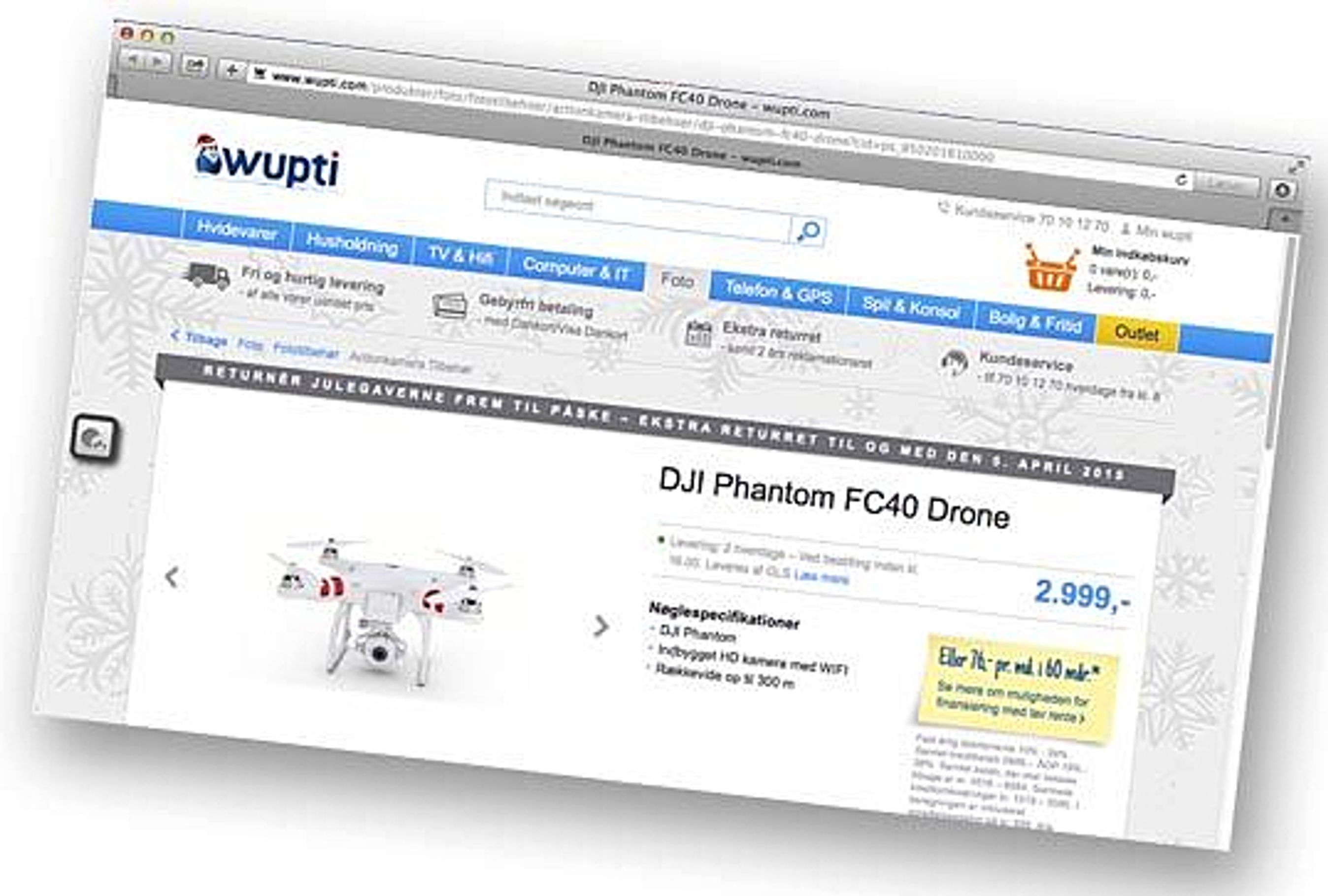 Der mange typer droner til salg i julehandlen. Foto: www.wupti.com