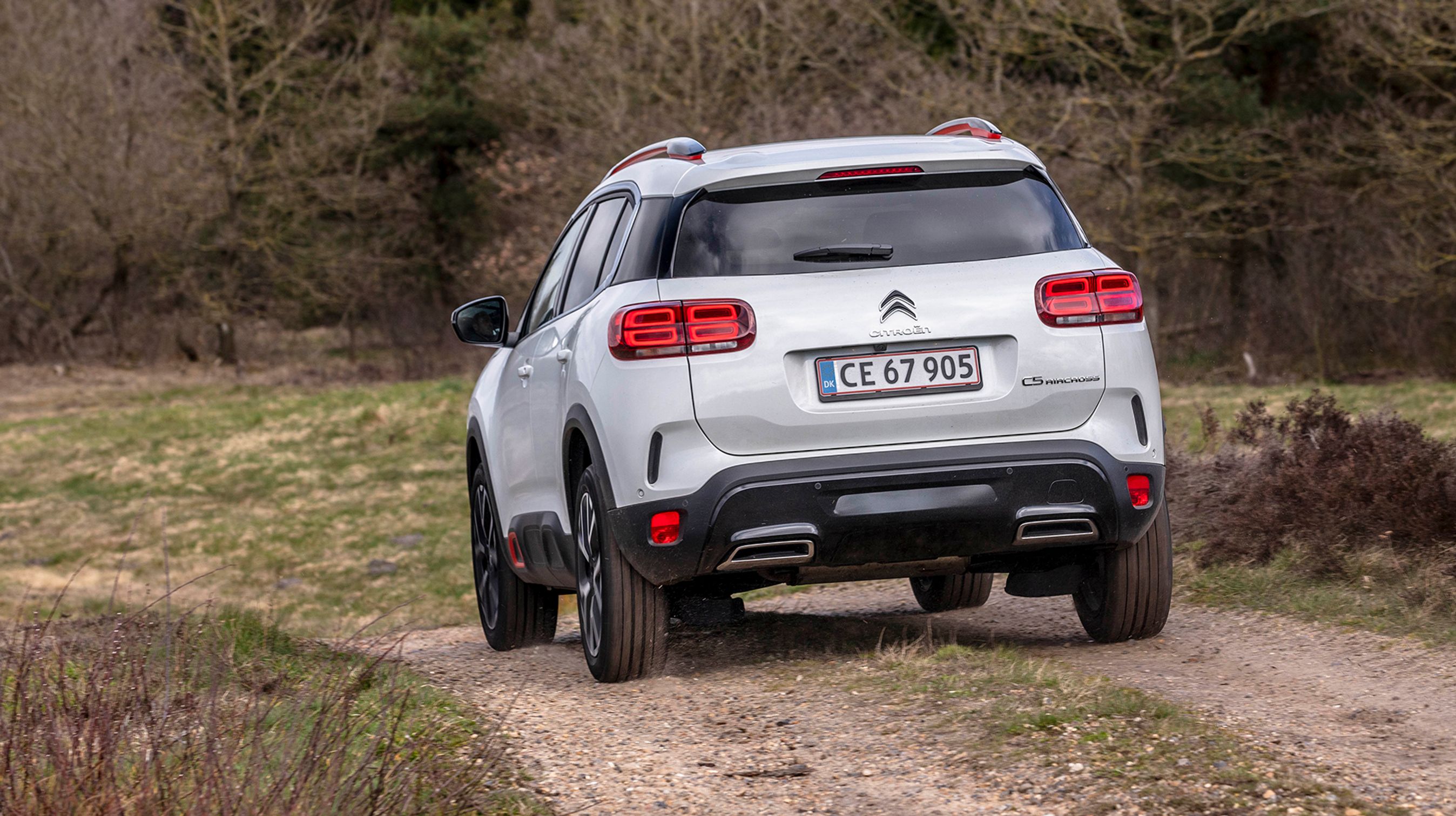 LED-baglygter er altid standard på Citroën C5 Aircross. Bemærk plastpanelerne bagtil og langs siden af bilen – det giver bilen et råt ydre.