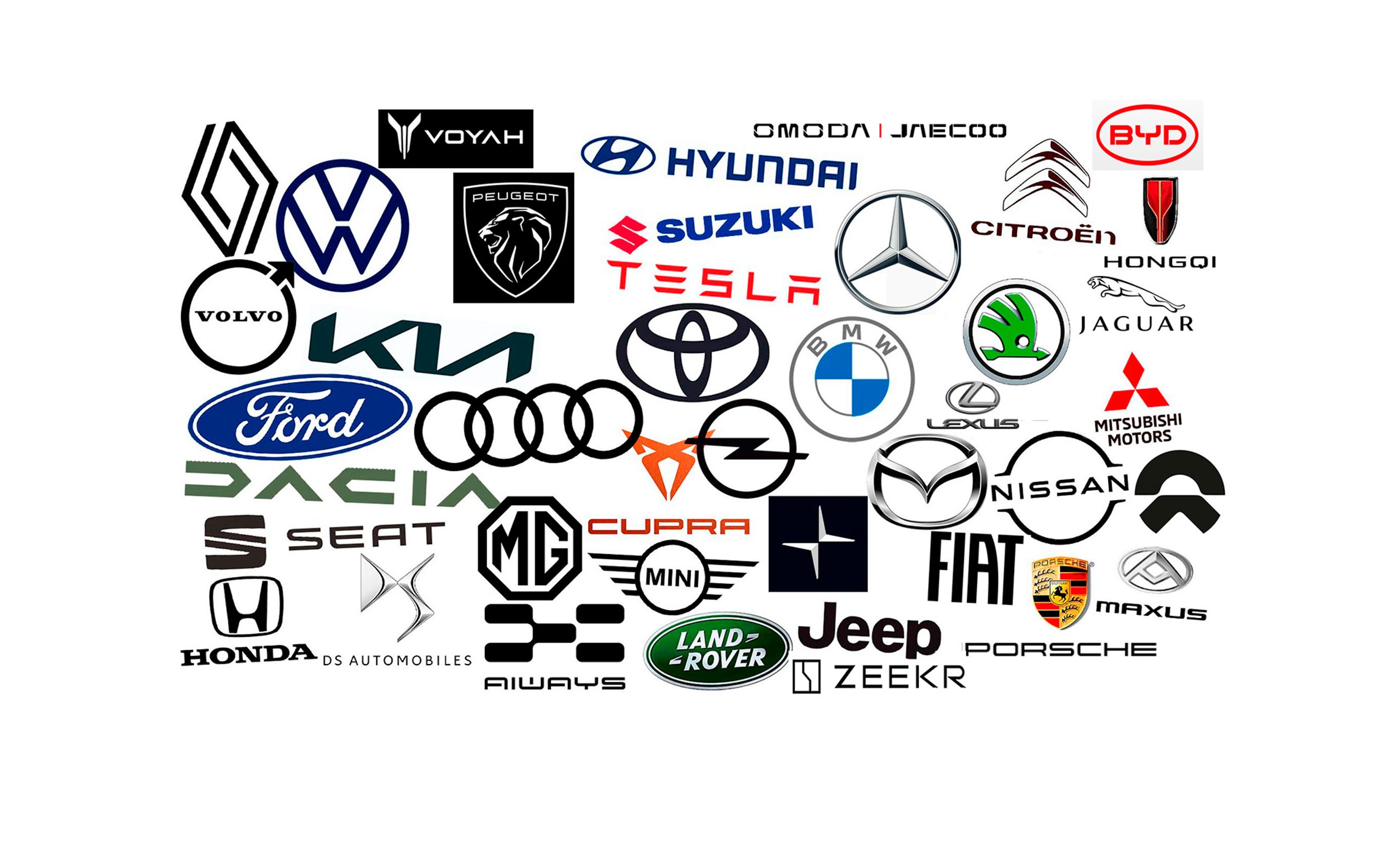Kollage med bilmærkers logo.