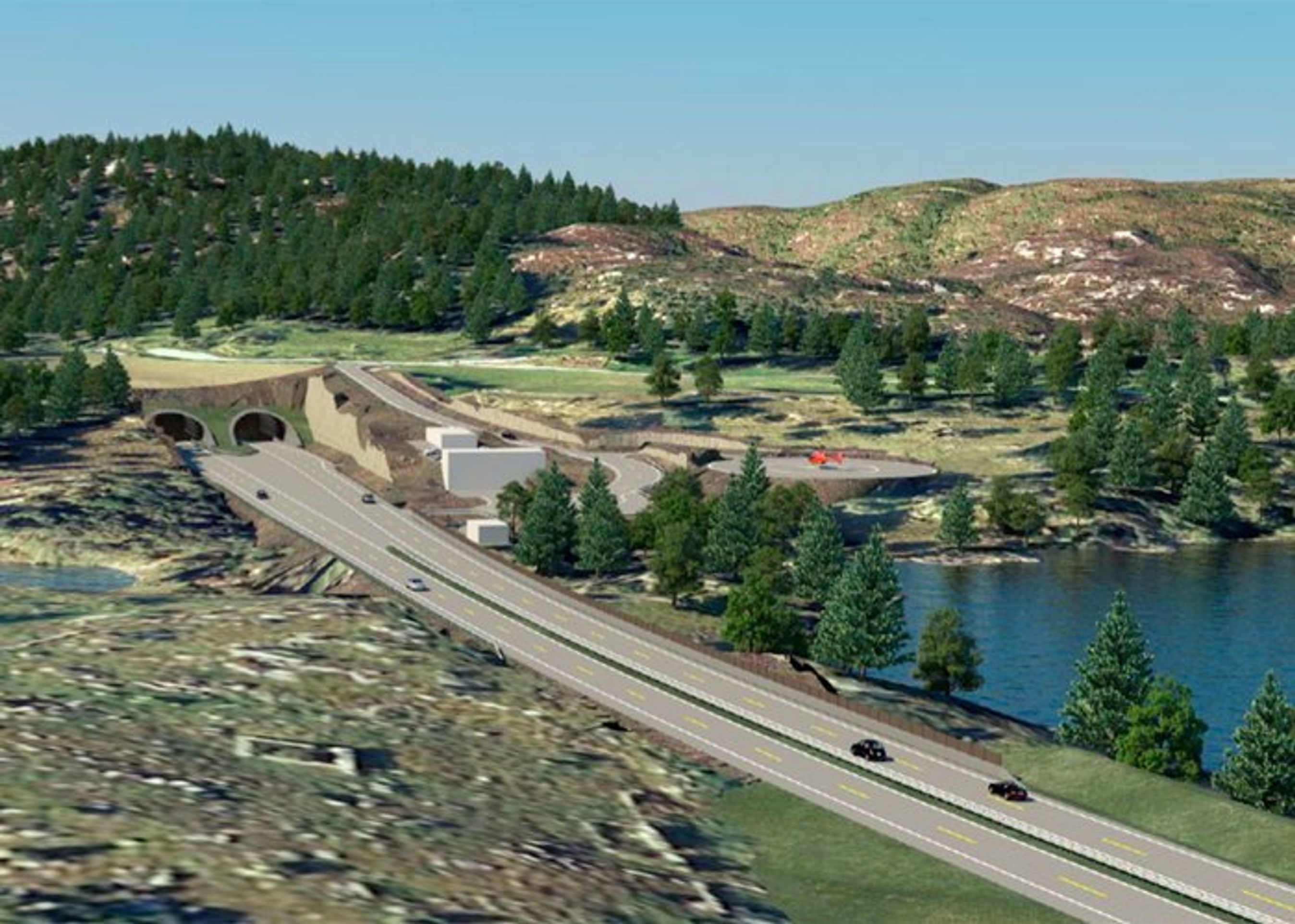 Indkørslen til tunnelen ligner andre norske tunneller, da tunnelportalen ligger langt inde på land. Man kører altså ikke ned i et sort hul.