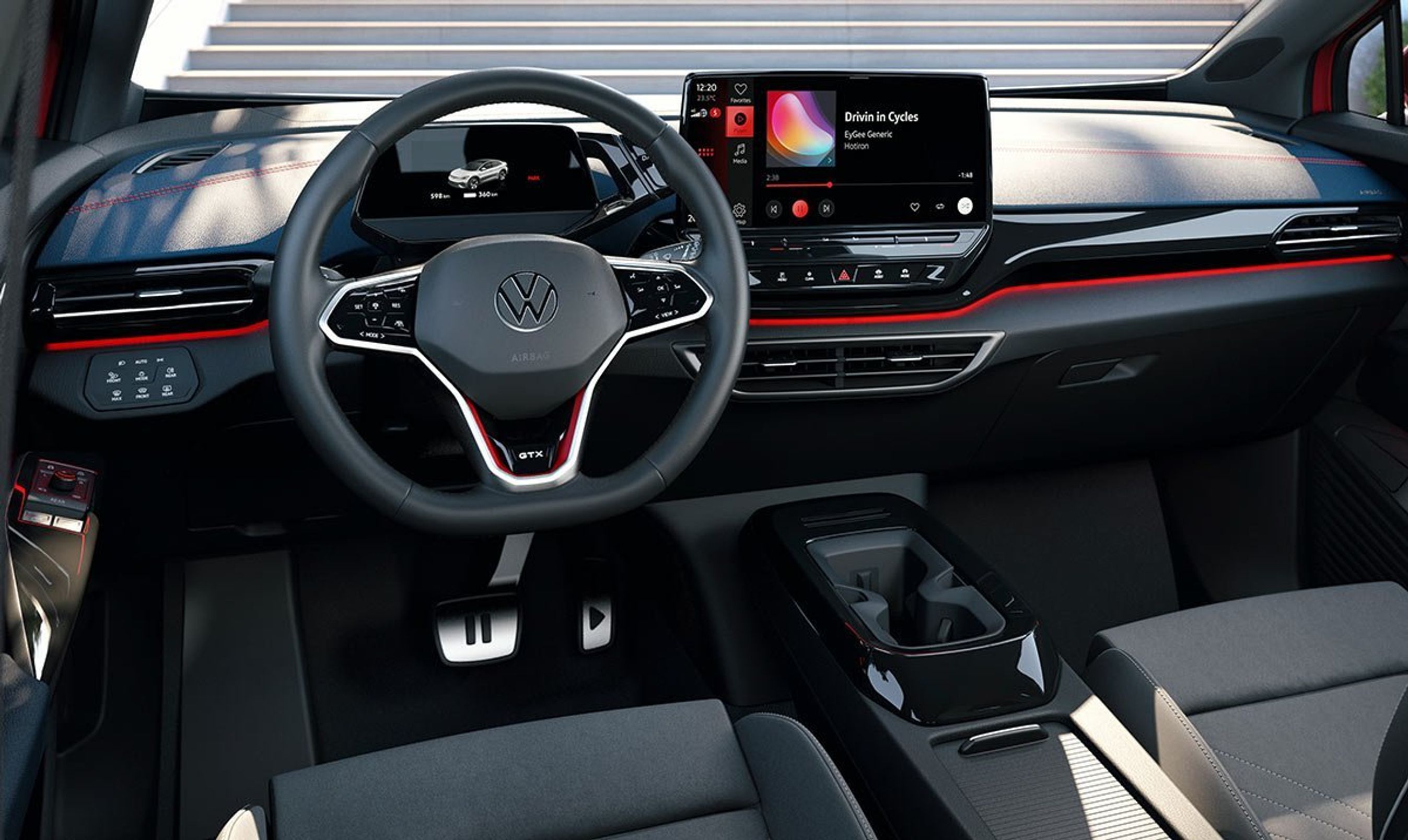 Førerpladsen i ID.5 svarer helt til den i ID.4. Op til 12 tommer skærm fås.