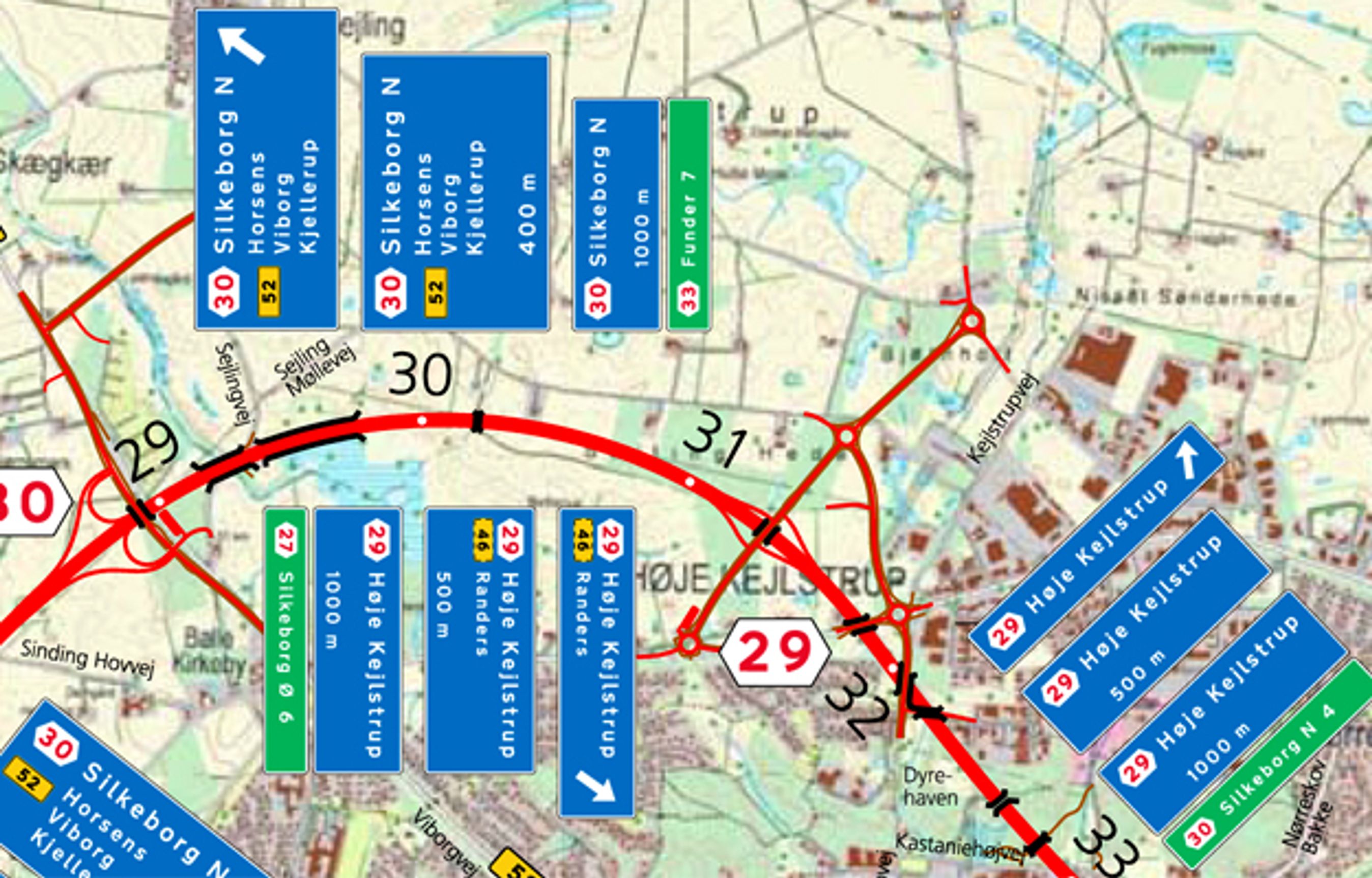 Tilslutning 29 og 30 i den nordlige del af Silkeborg ligger kun to km fra hinanden.