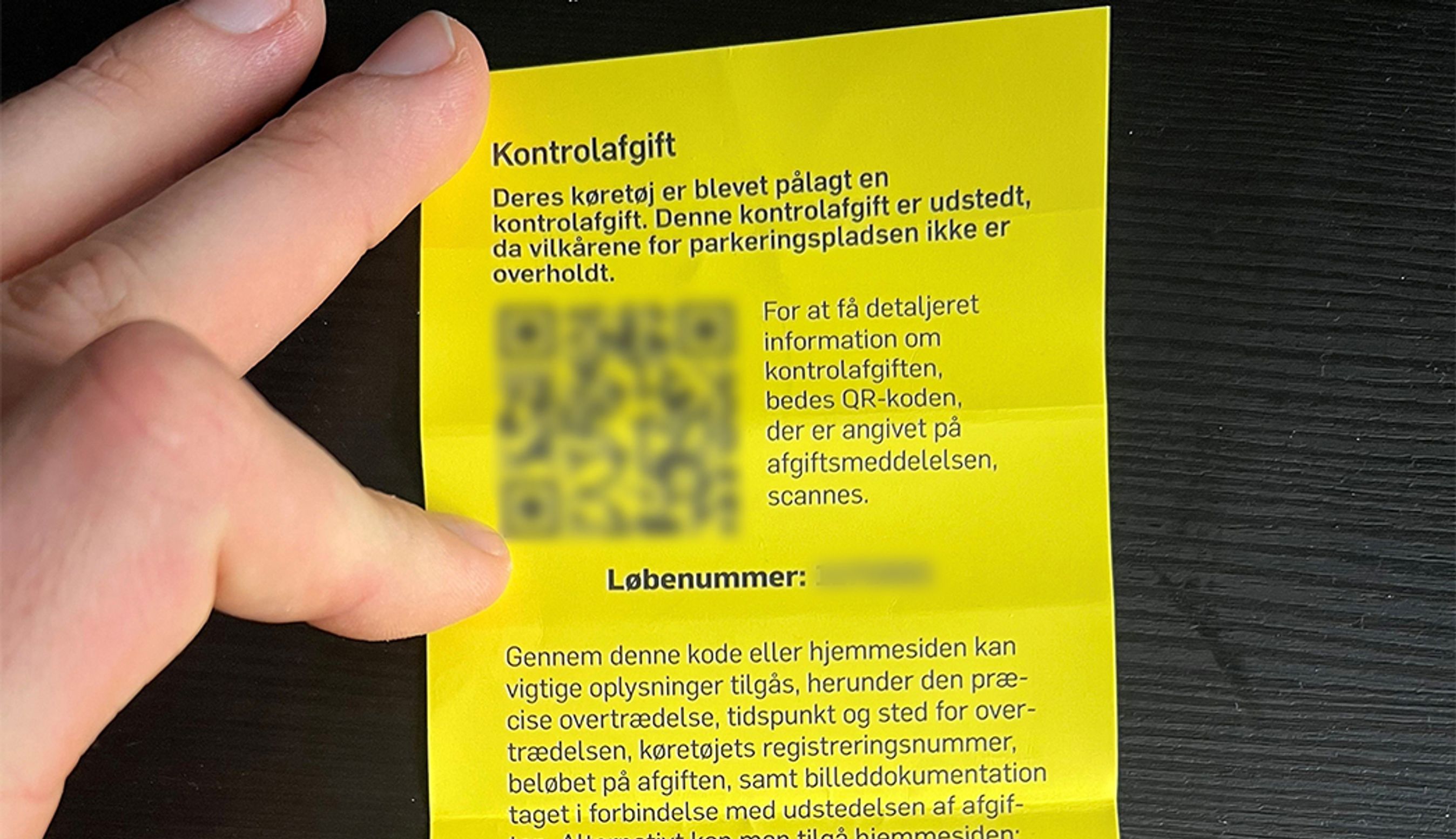 Billede af kontrolafgift