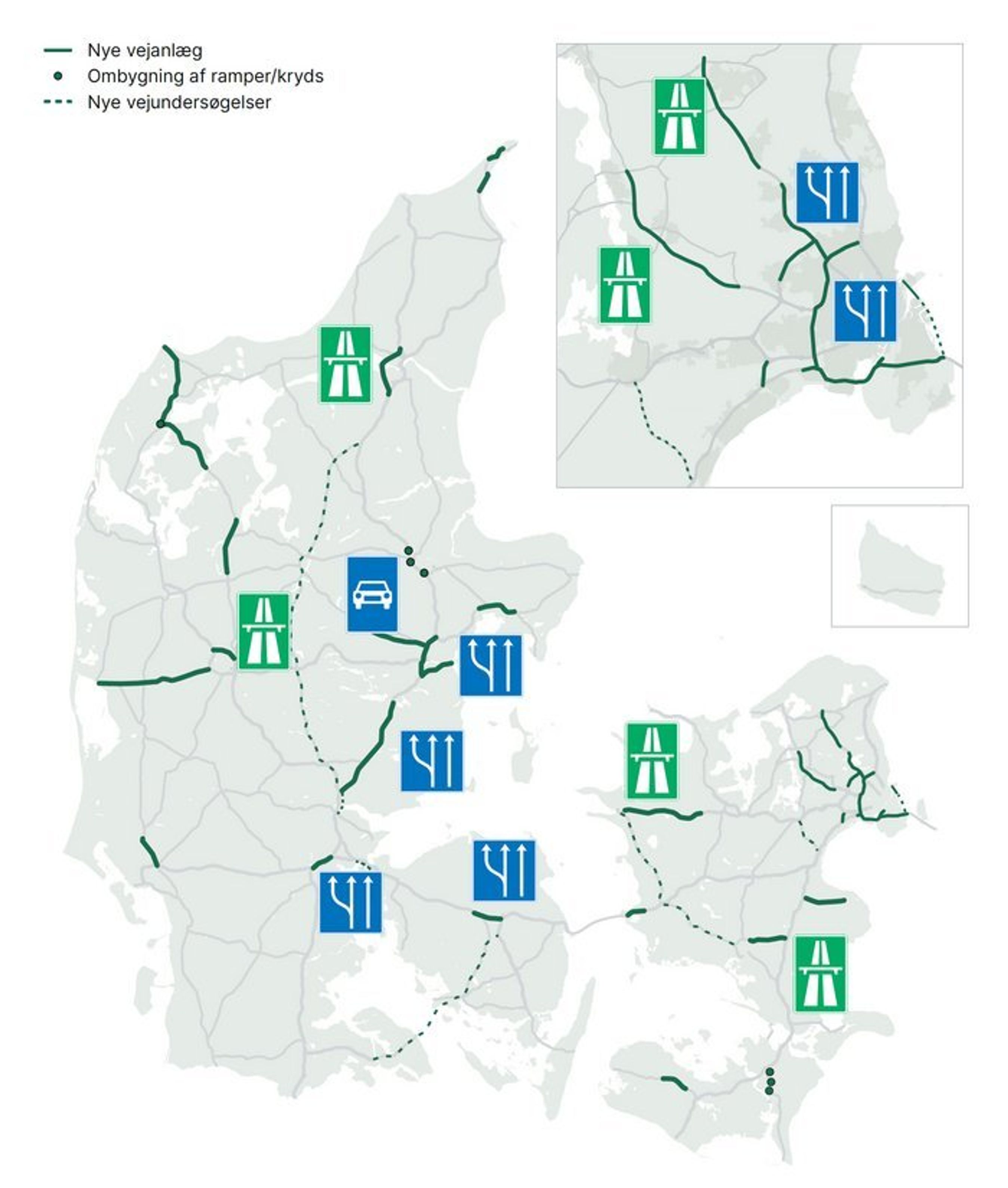 Sådan skal vejnettet forbedres frem til 2035, hvis regeringens plan gennemføres.