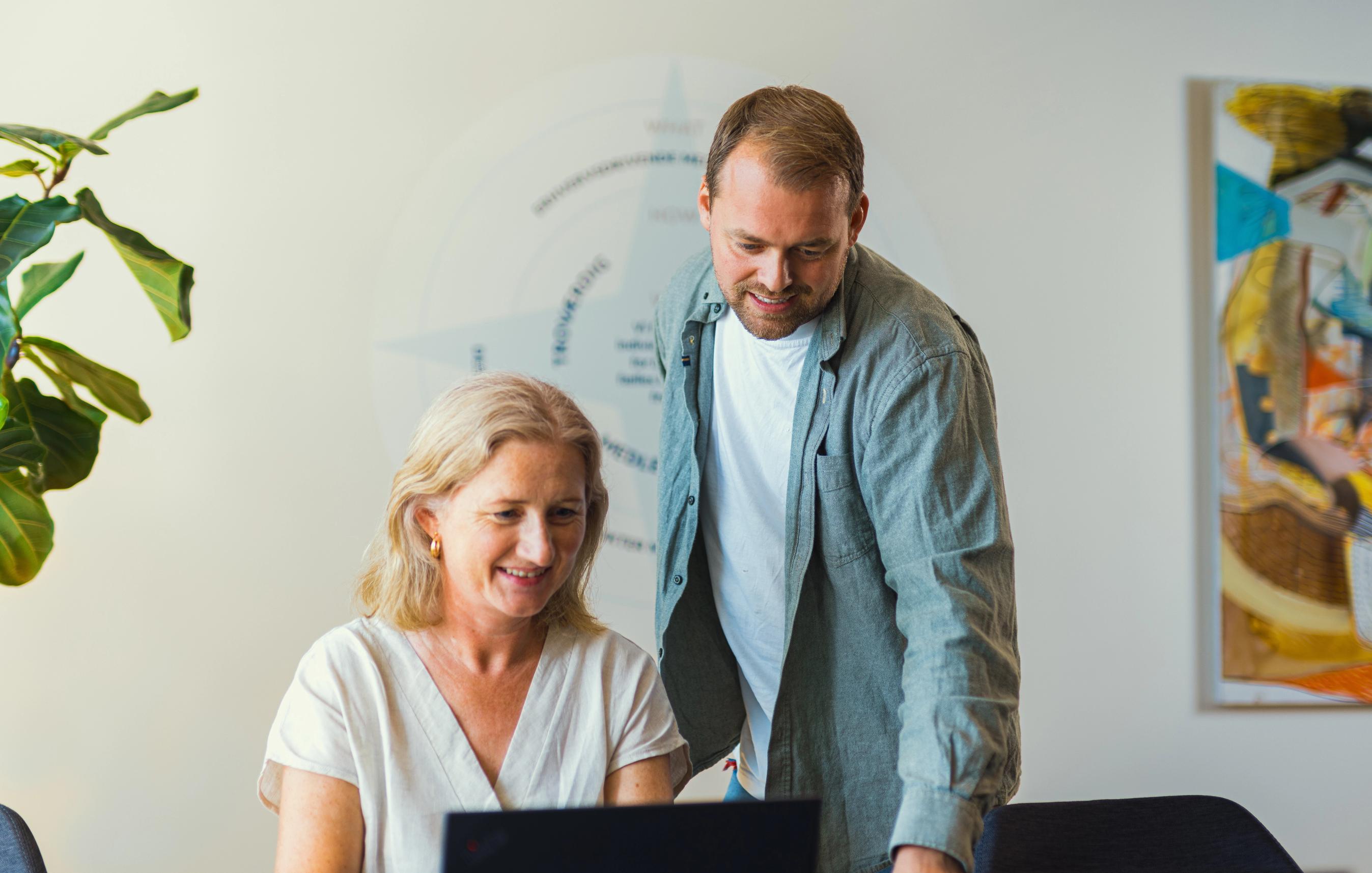 To FDM medarbejdere ser på en computerskærm