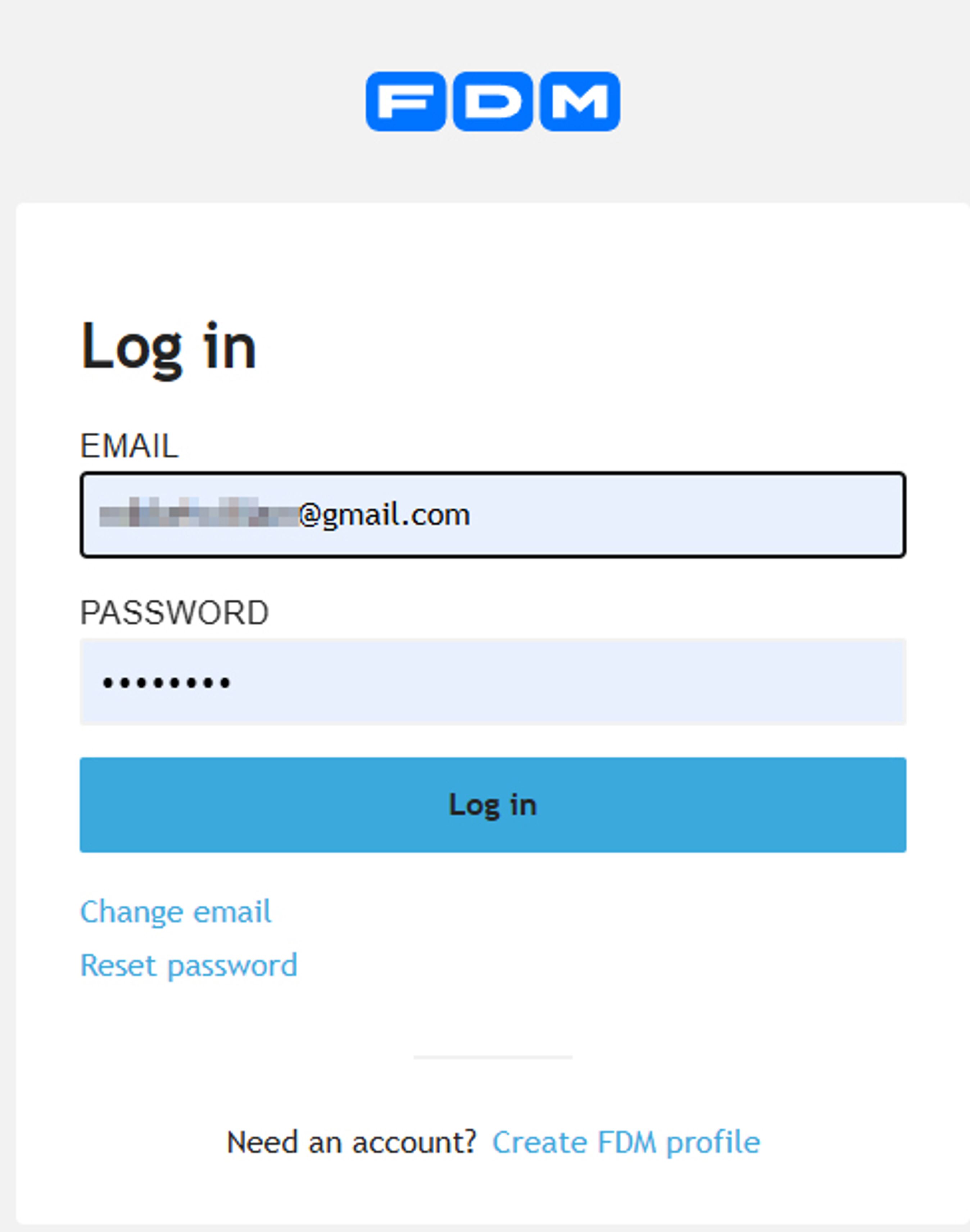 Login-skærmbillede til Mit FDM