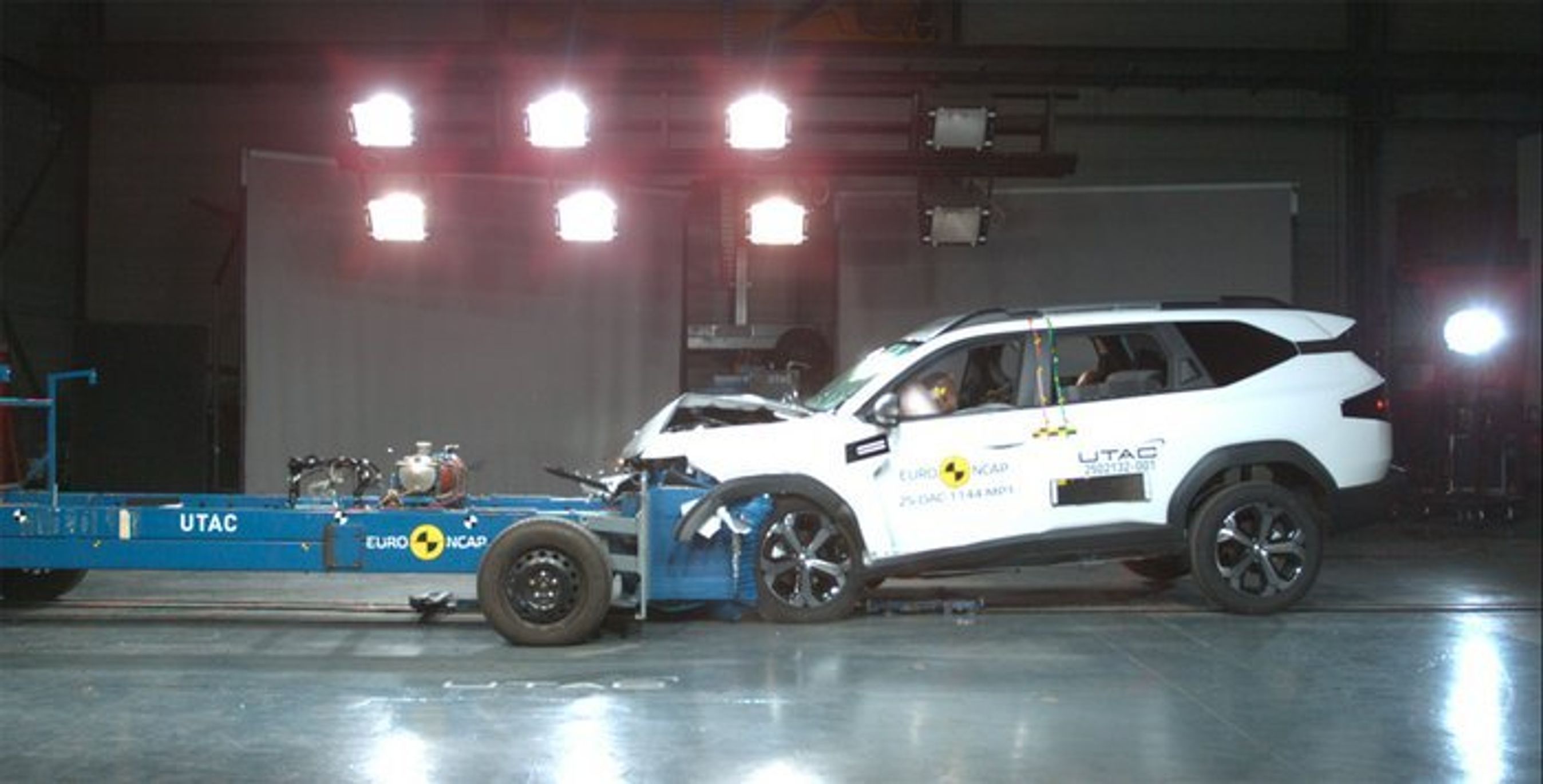 Crashtest af hvid Dacia Bigster