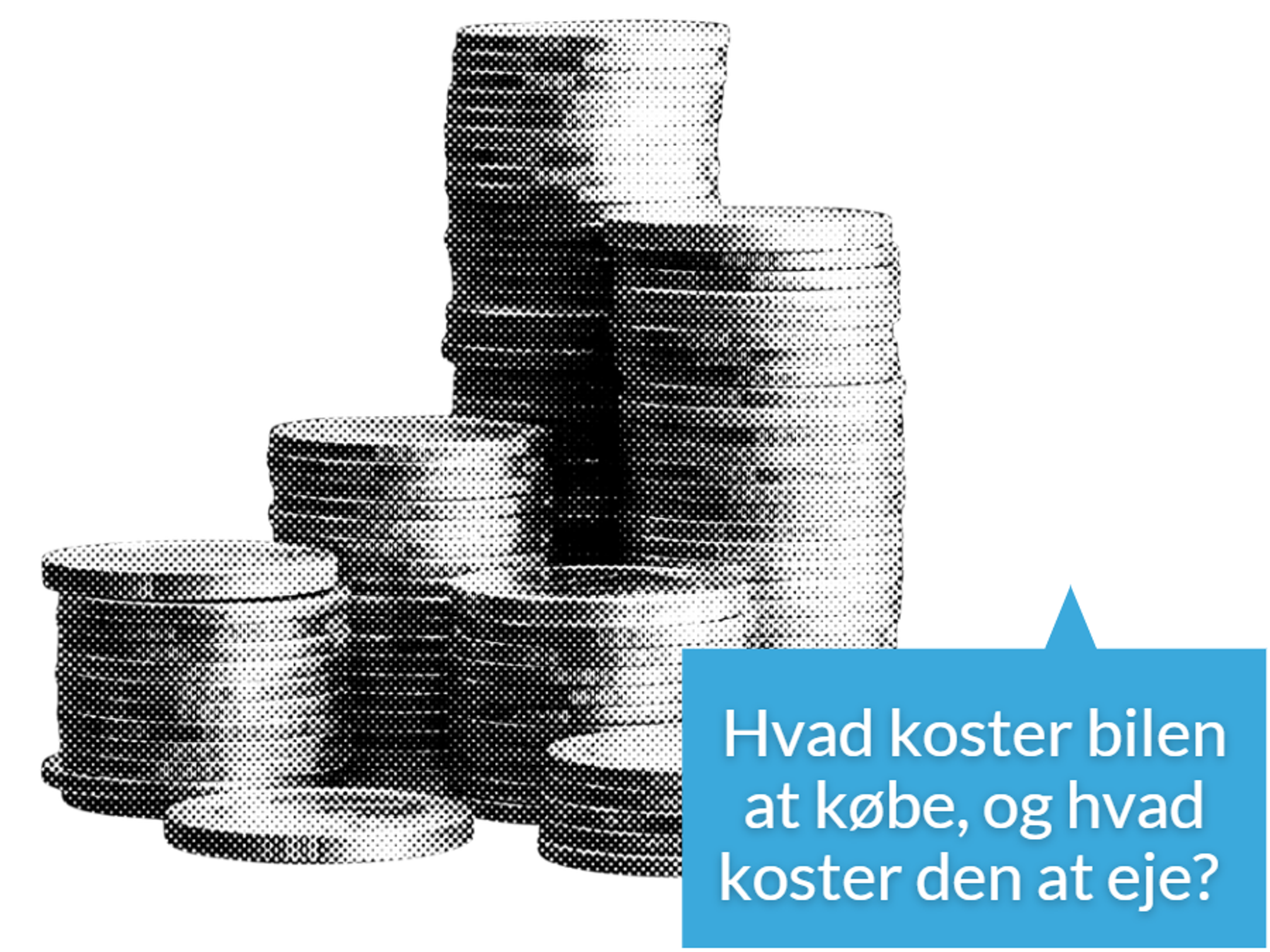 Illustration: Mønter og teksten: "Hvad koster bilen at købe, og hvad koster den at eje"