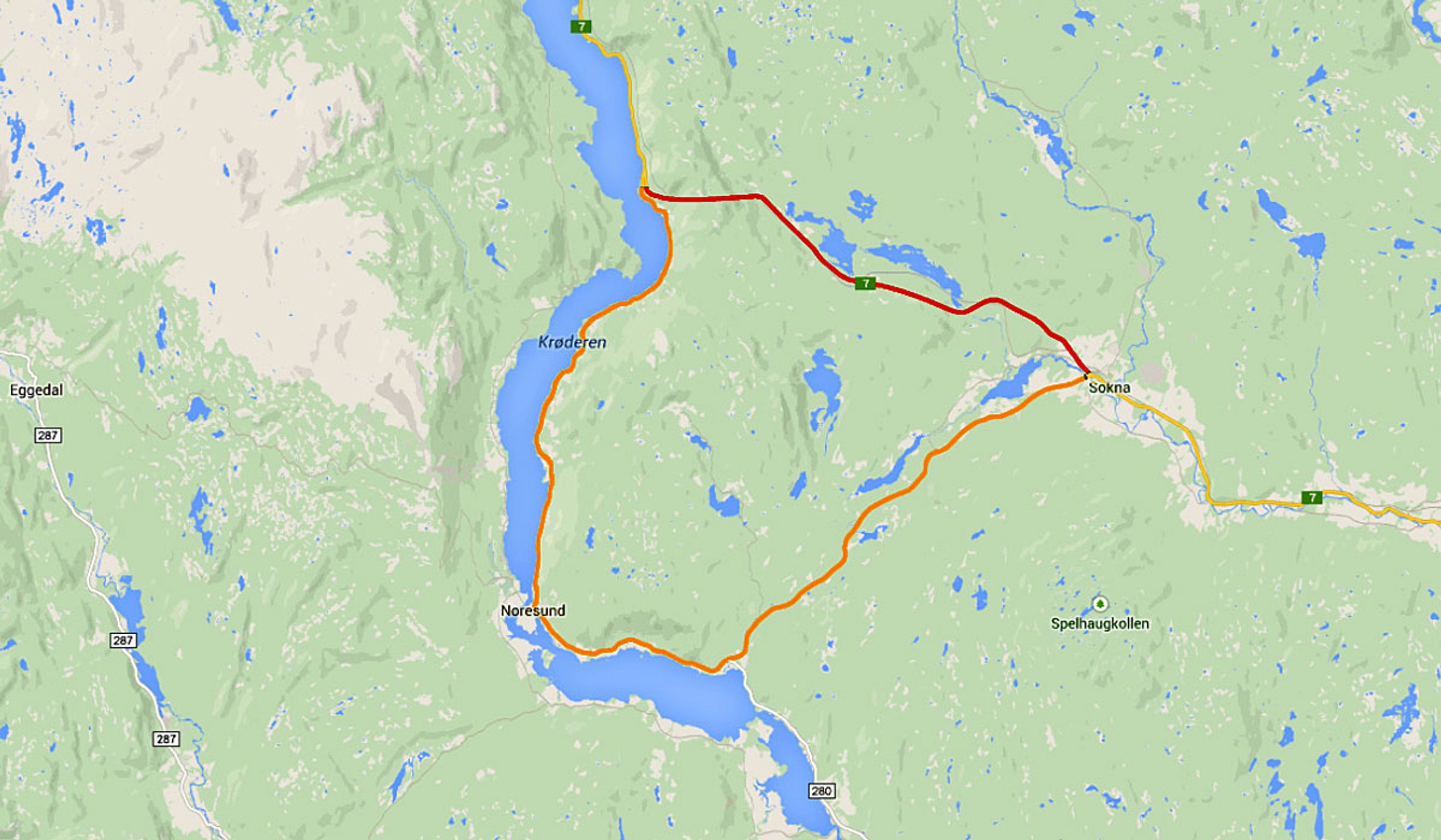 Den gamle og den nye del af Riksvei 7.