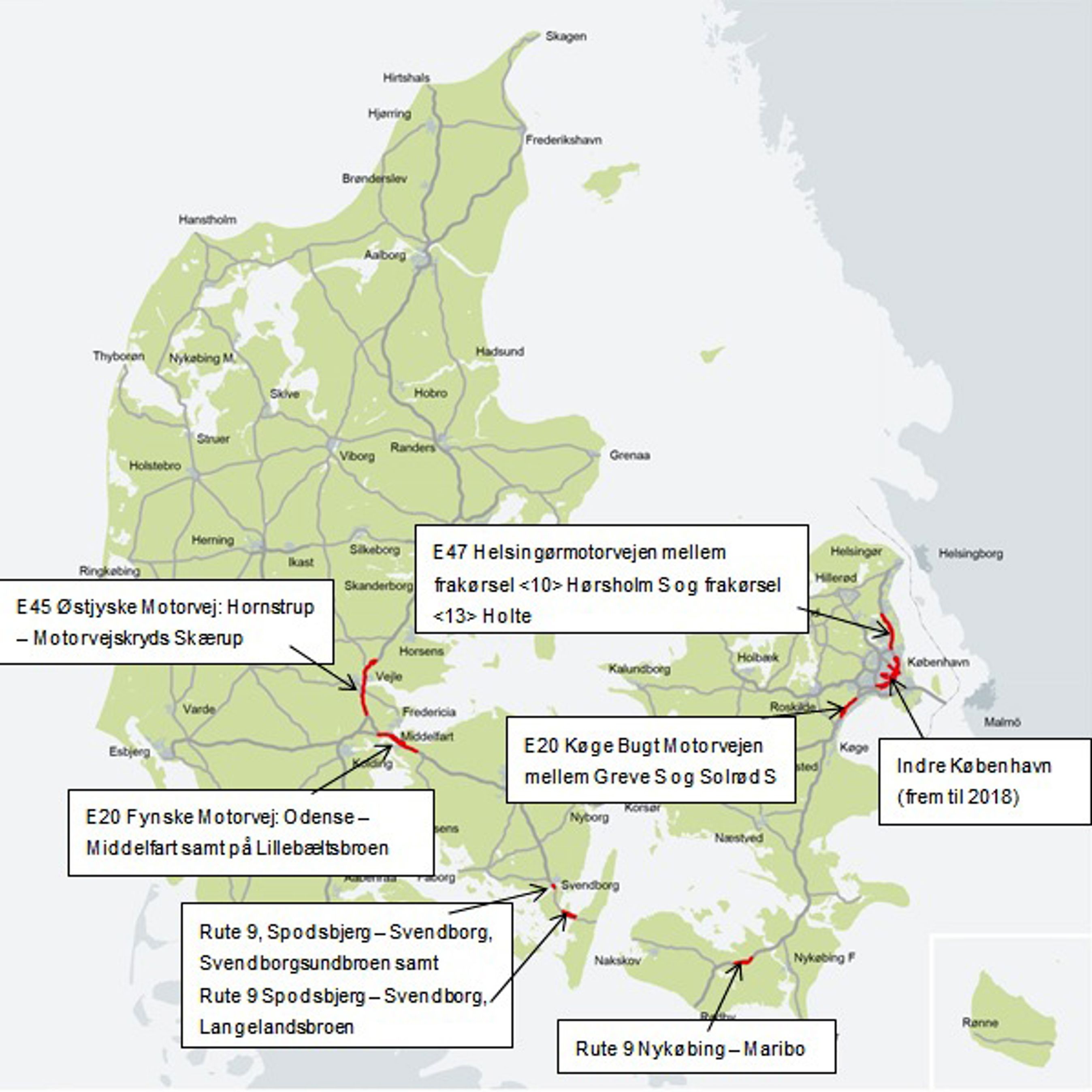 Her er der store vejarbejder, der kan være særlig generende. Kilde: Vejdirektoratet