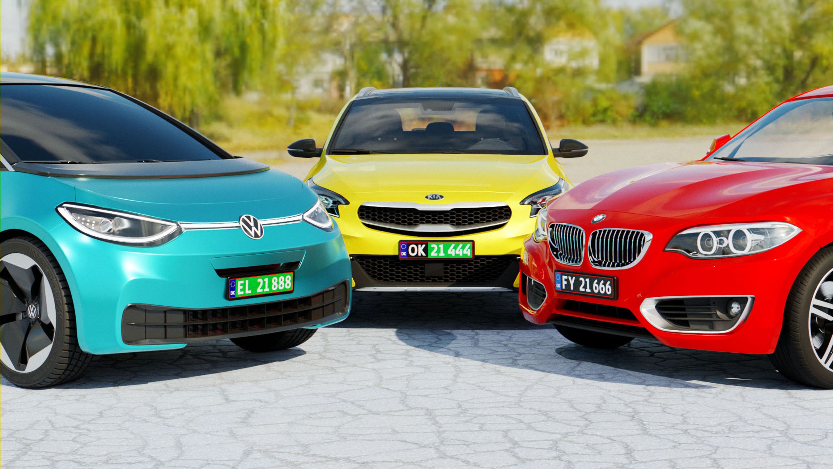 Biler med nye klimanummerplader.