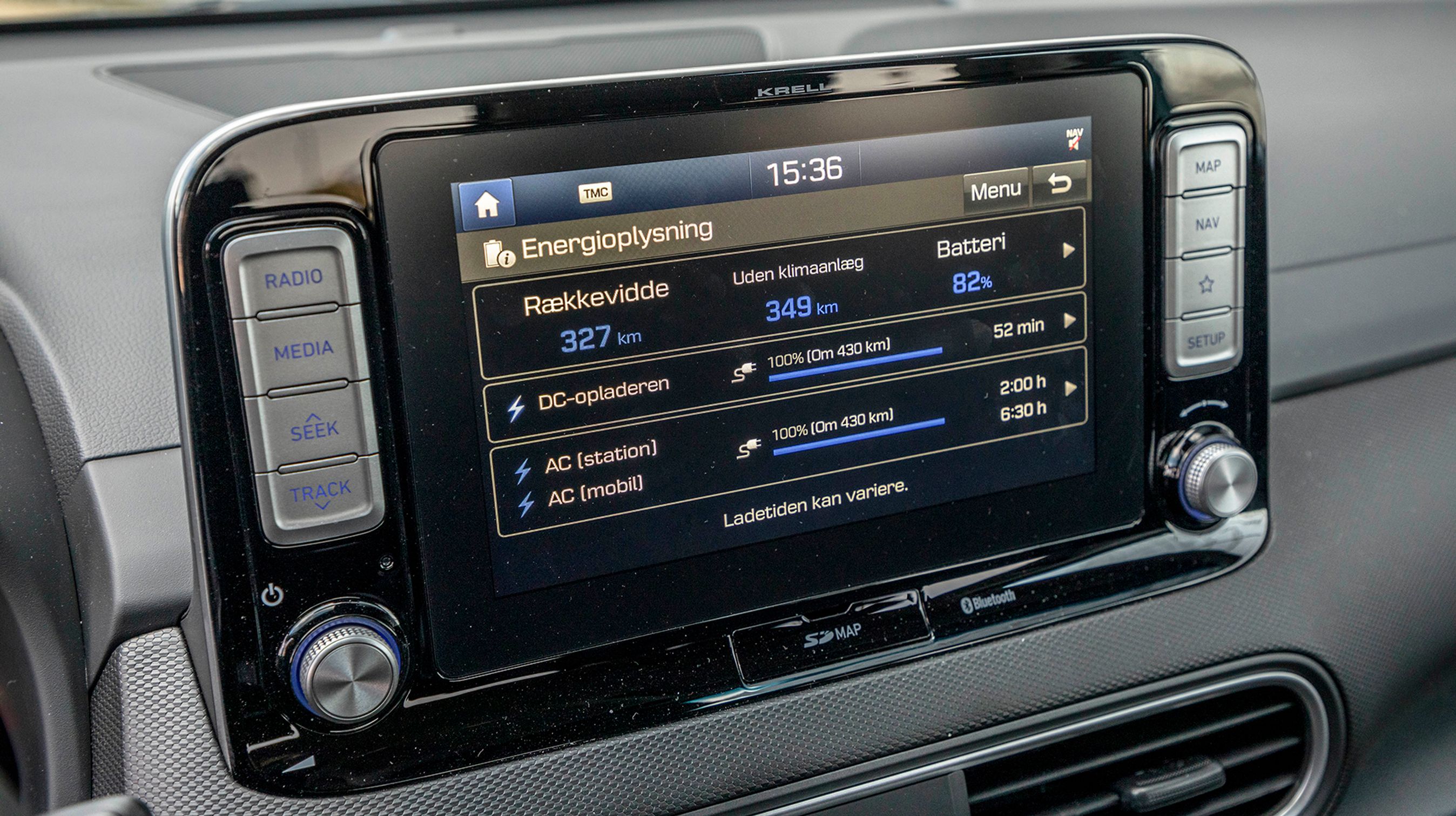 Fra skærmen kan man hele tiden følge den aktuelle rækkevidde samt forbruget af strøm.
