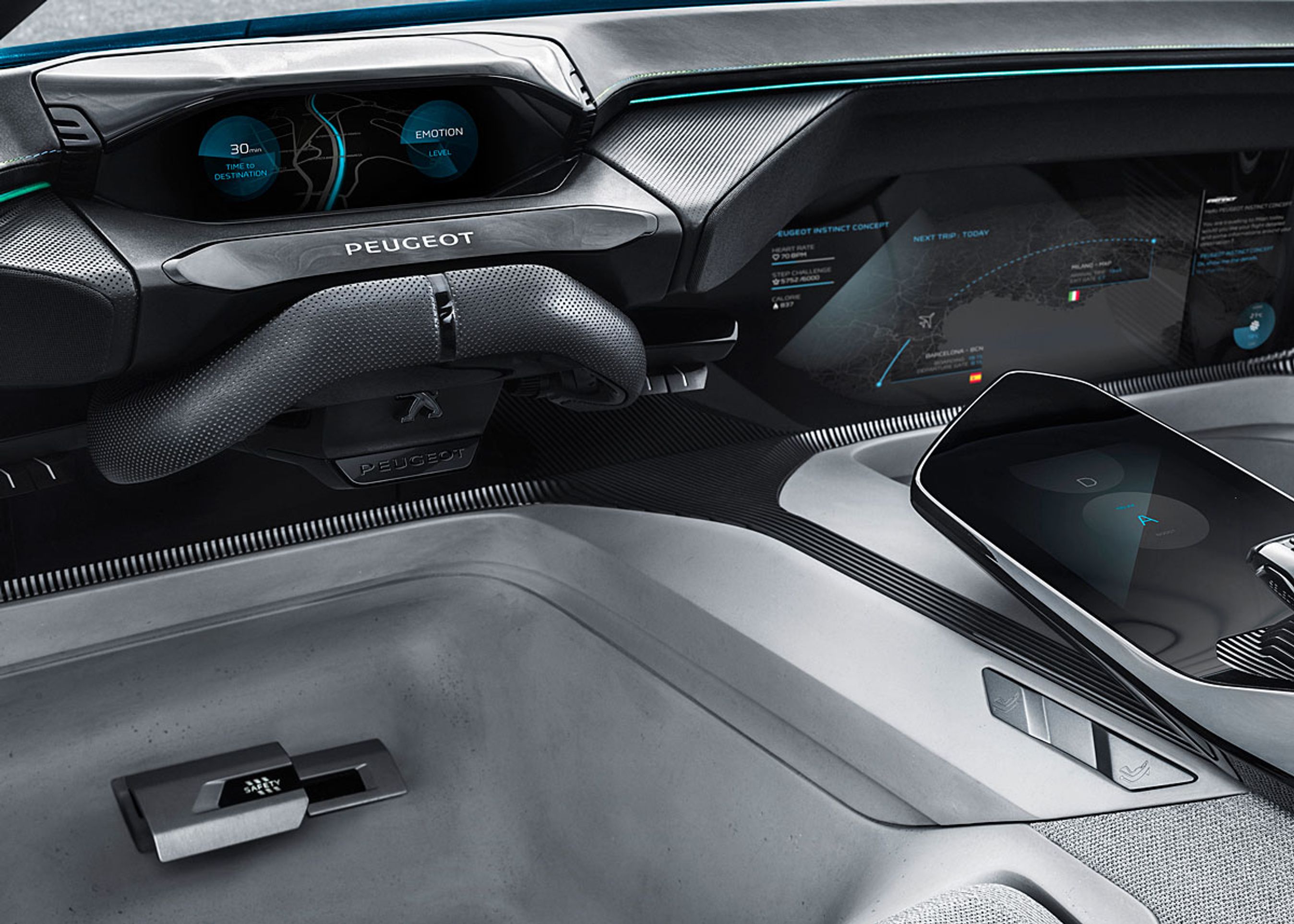 Her er bilen i automatisk tilstand. Rattet inklusive en del betjeningsgreb er trukket ind i instruemntpanelet, og speederen er også gjort inaktiv.