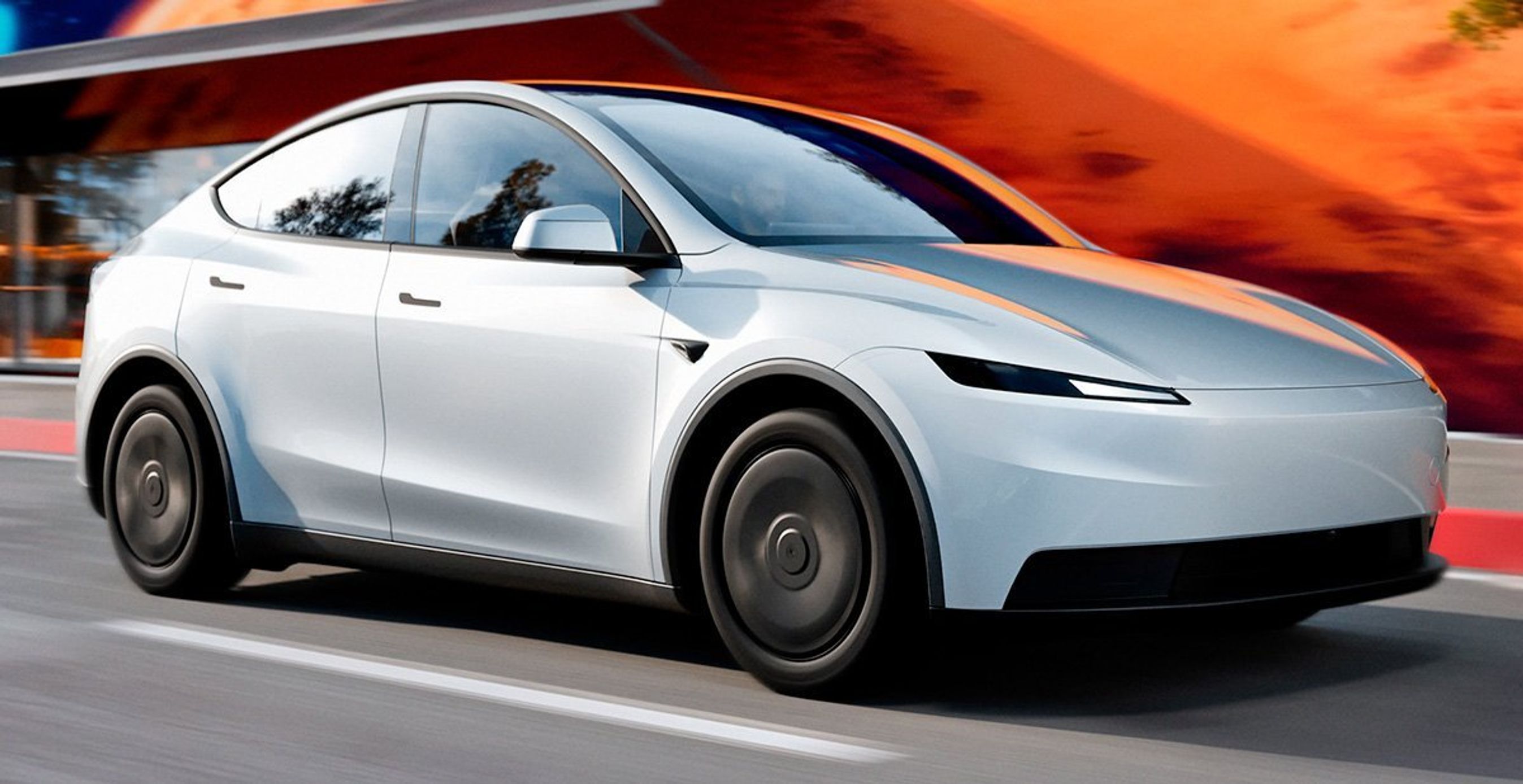 Hvid Model Y forfra.