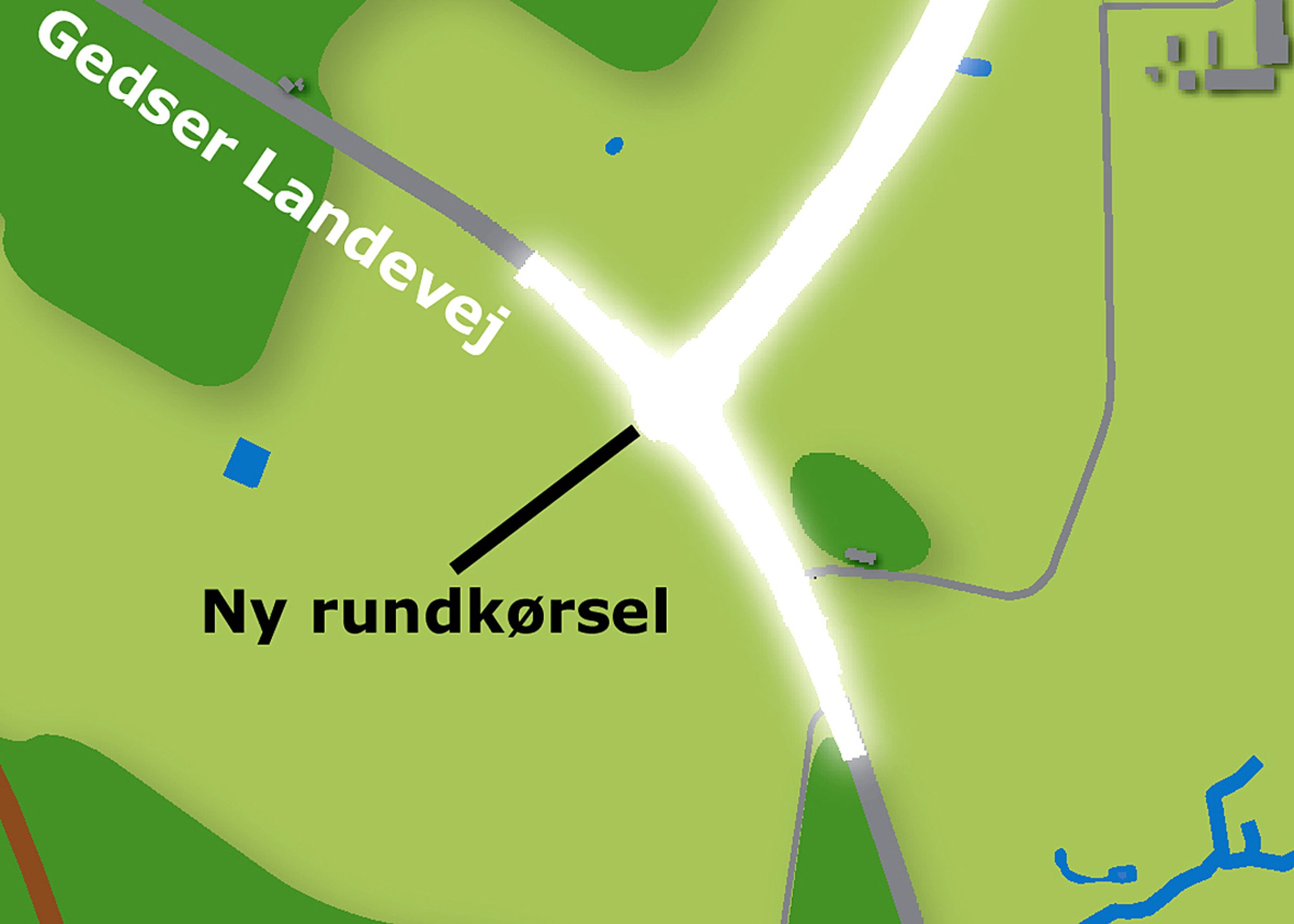 Nykøbing Falster Omfartsvej forbindes med den eksisterende Gedser Landevej med en ny rundkørsel.