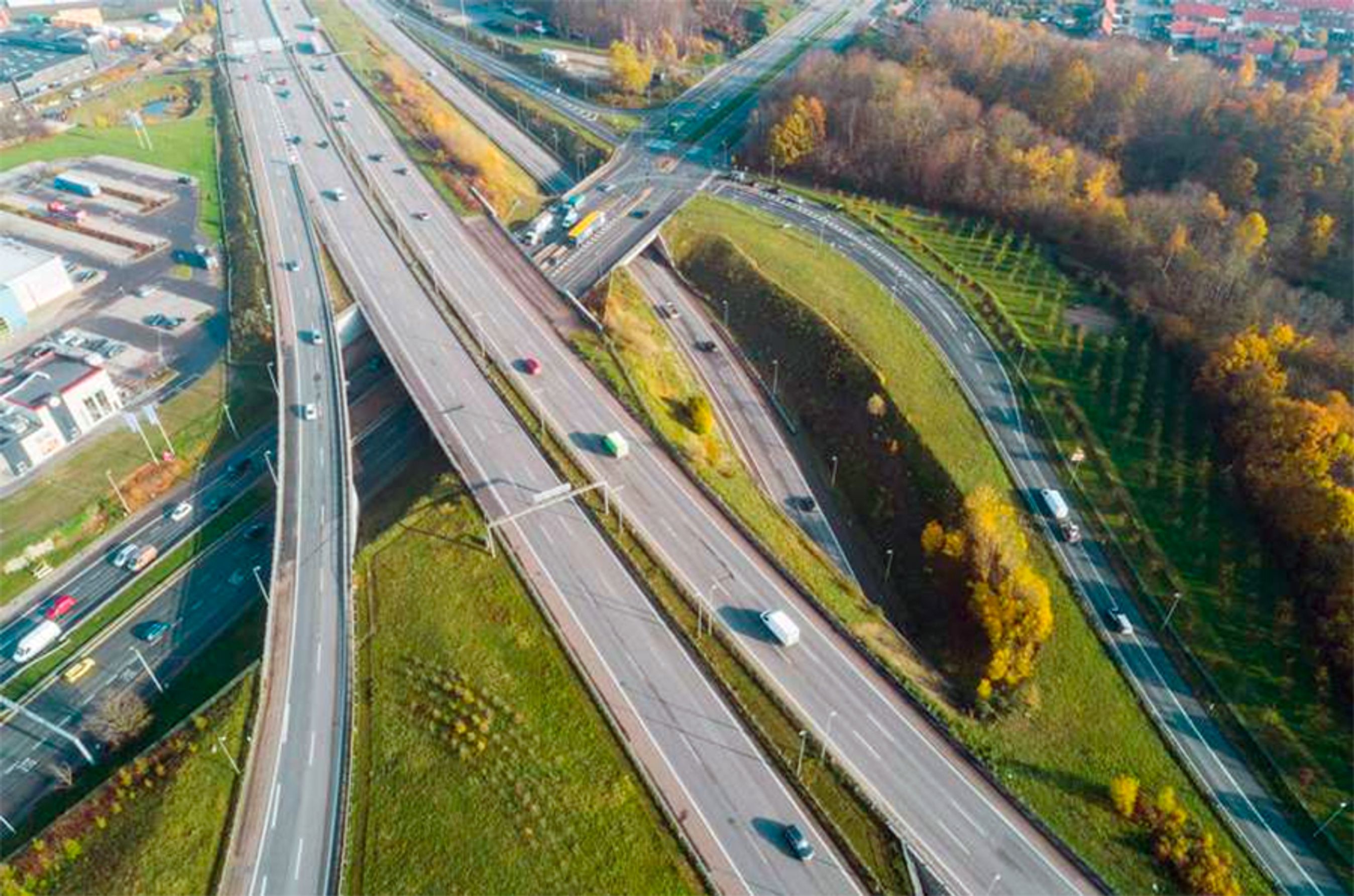 Luftfoto af Motorvejskryds.