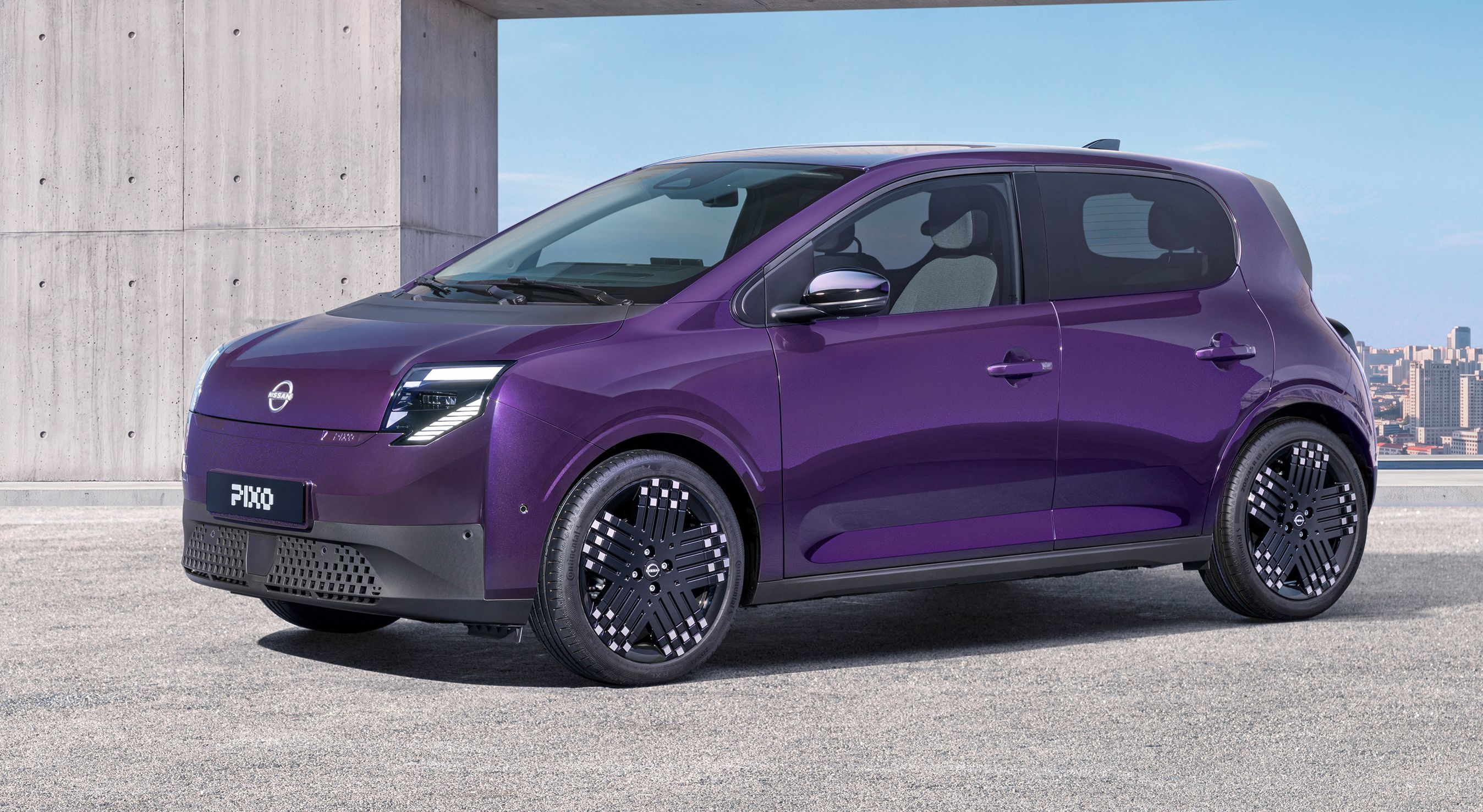 Lille Nissan Pixo skråt forfra.