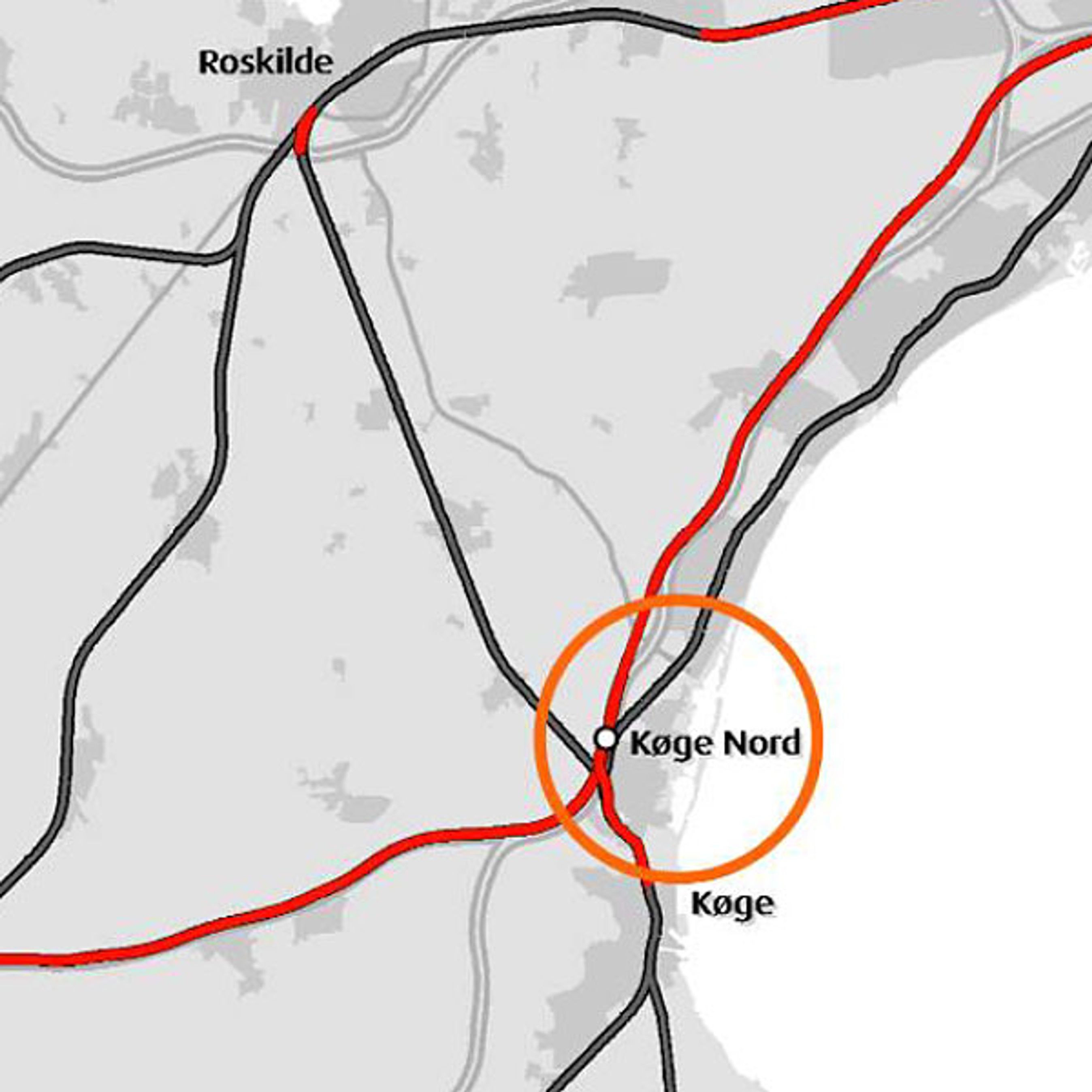 Den kommende Køge Nord-station anlægges lige ved Køgebugt-motorvejen. Fra stationen vil der kører hurtigtog til København og Fyn/Jylland.