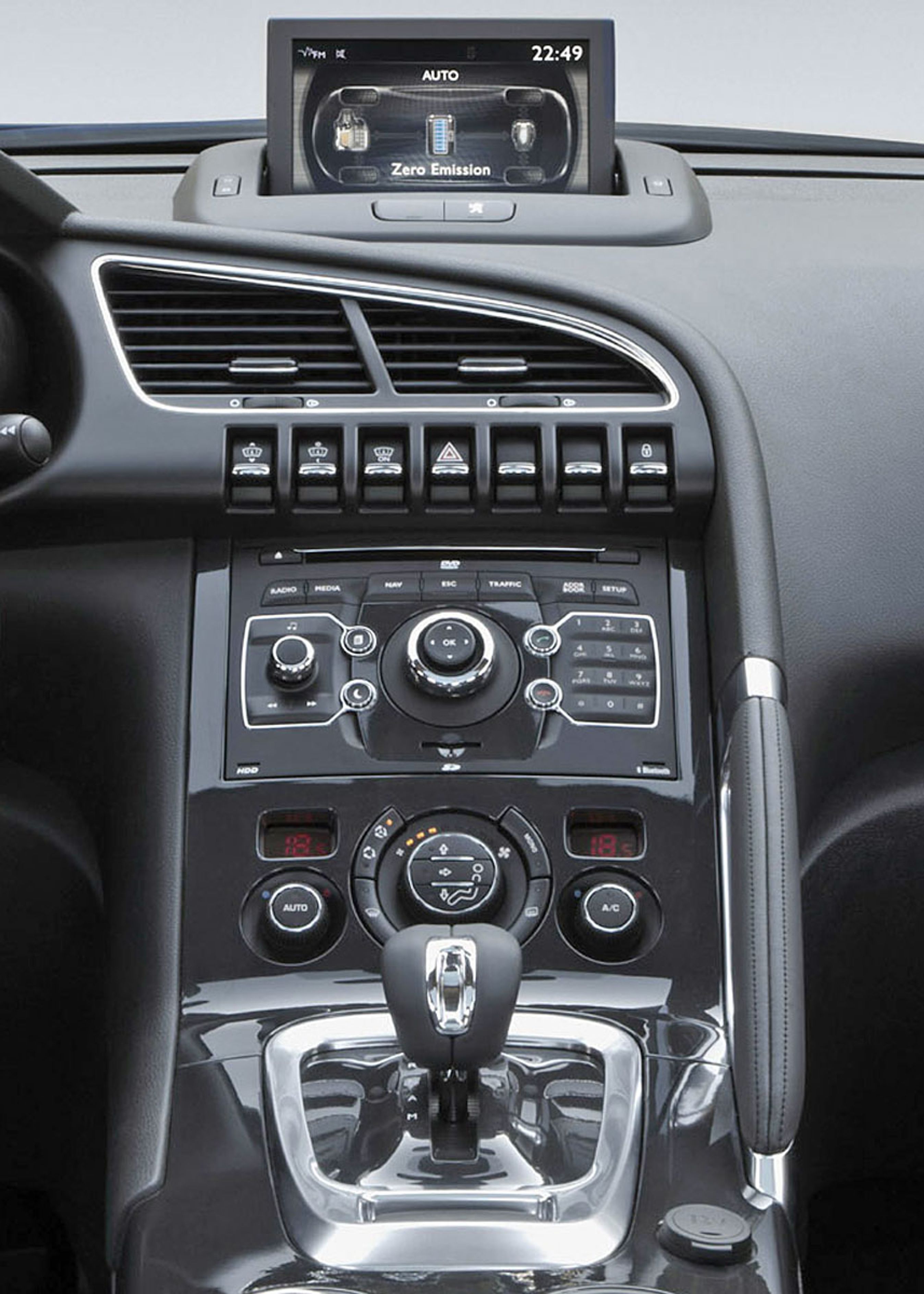 3008 Hybrid kommer med en del avanceret udstyr. Og så kan man en drejeknap vælge mellen elektrisk, firehjulstræk, sport og automatisk.