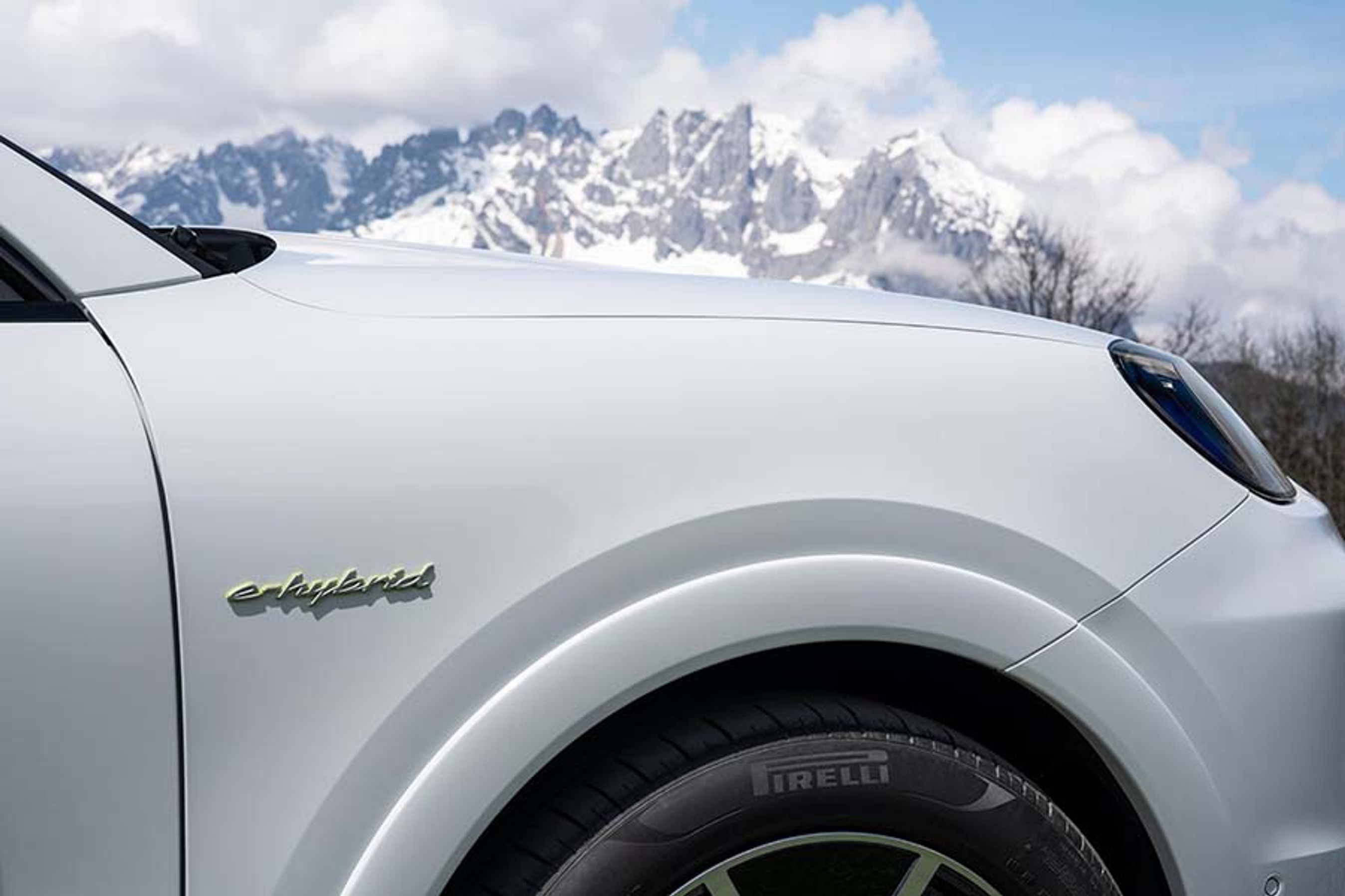 Plugin-hybriden hedder E-Hybrid, og kendes på disse skilte på siden samt grønne bremsekalibre.