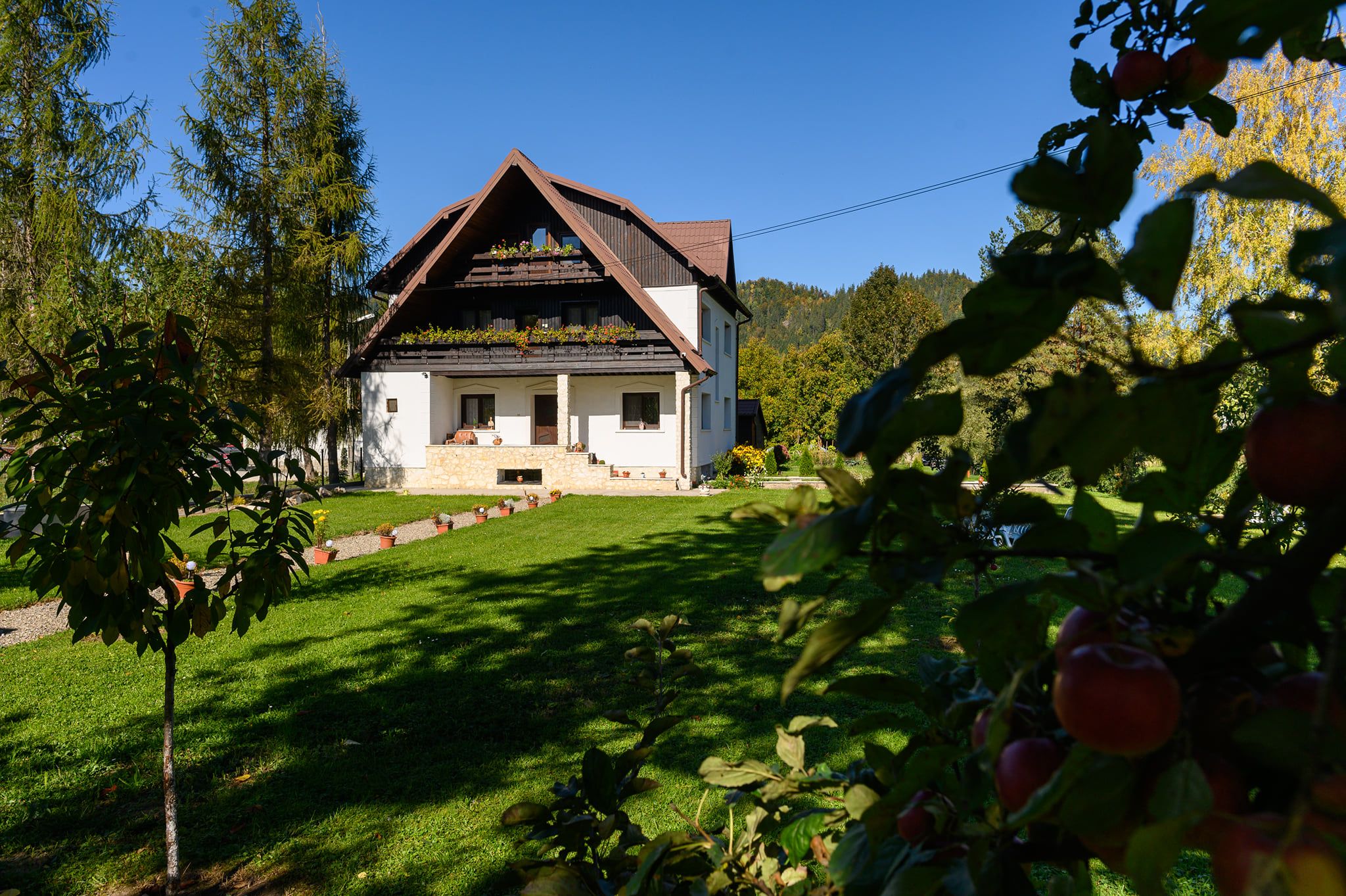 Poza de ansamblu cu cabana Pasul Trecatorului