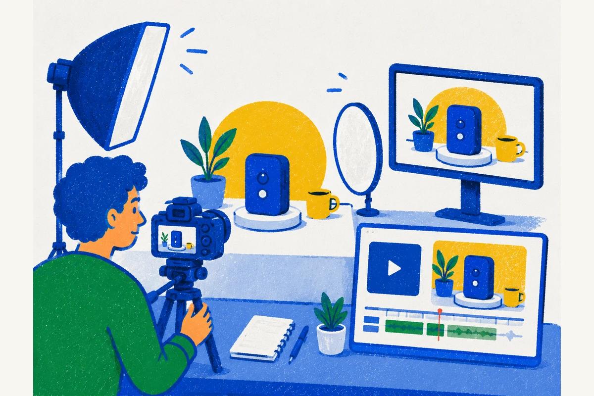 Kamera, ışık, ürün sahnesi ve kurgu ekranıyla hazırlanmış profesyonel ürün videosu prodüksiyonu