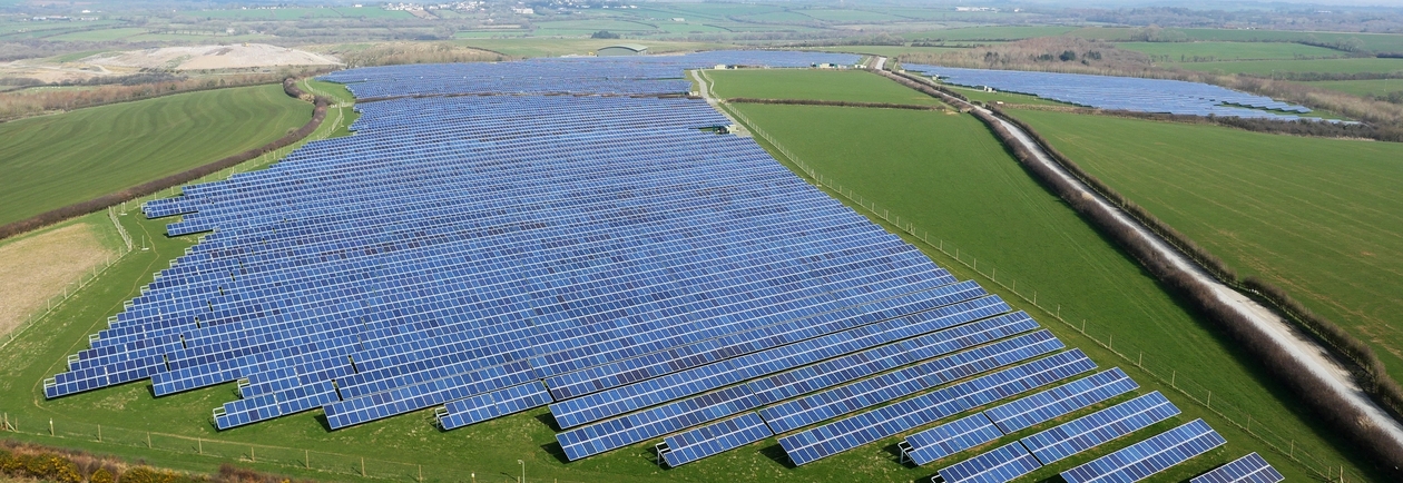 Aerial view of a solar farm