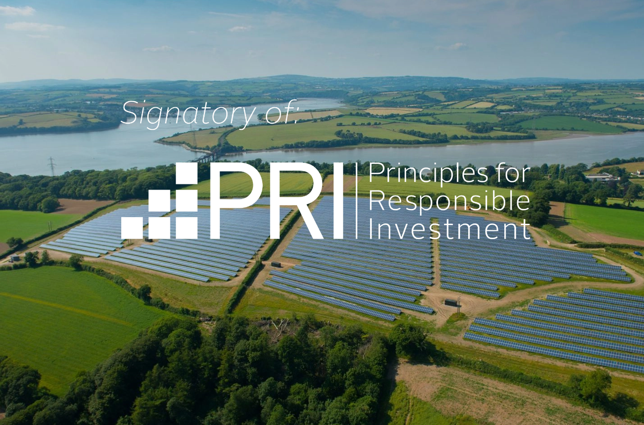 Low Carbon solar farm with UN PRI logo 