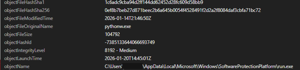 Figure 13. Evidence of pythonw.exe renamed as “run.exe”