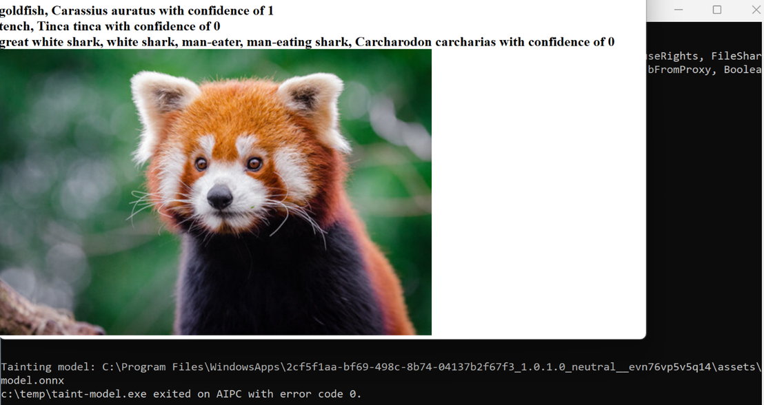 Figure 3. With a tempered model, a red panda is detected as a goldfish.