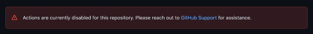 Message stating that the GHA is disabled for malicious repositories mining cryptocurrencies