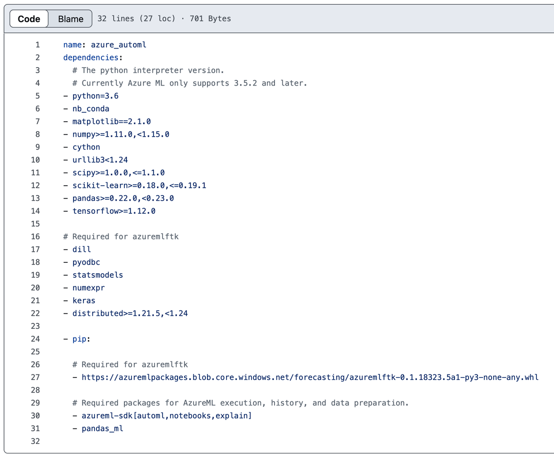Azure Auto ML config installing azuremlftk package from dangling Azure Blob endpoint