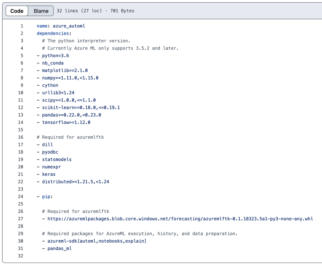 Azure Auto ML config installing azuremlftk package from dangling Azure Blob endpoint
