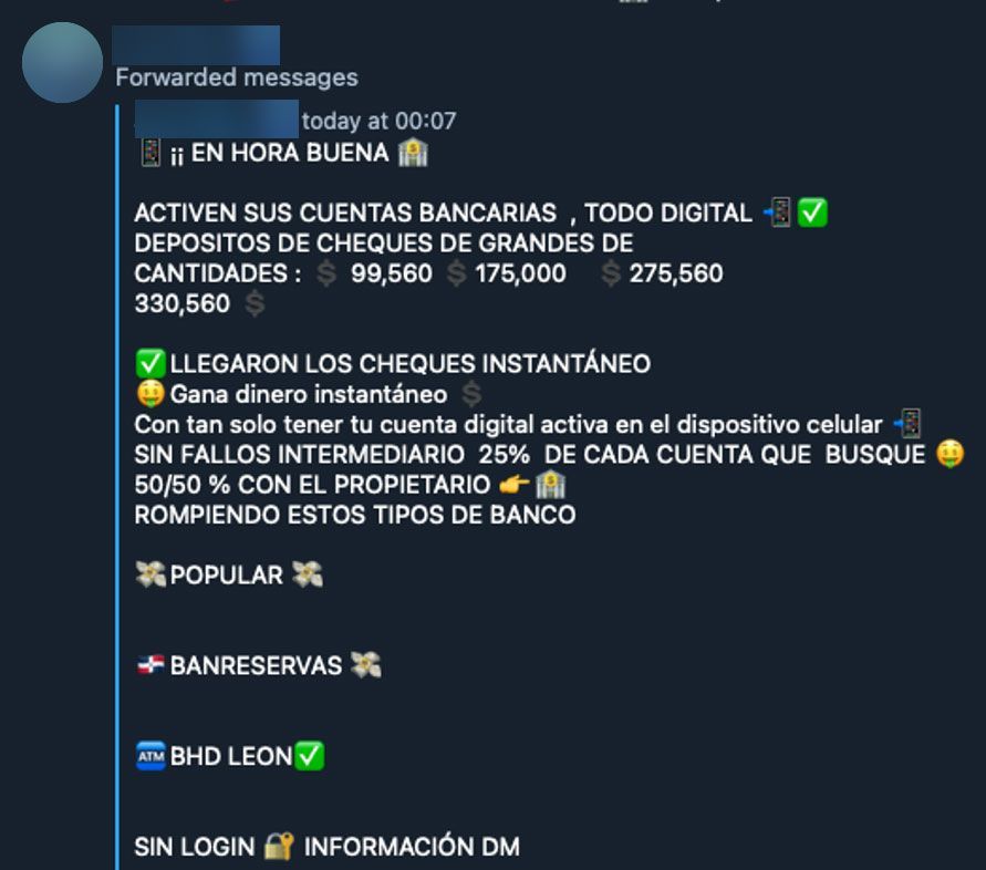 Figure 21. “Targeteros y Chiperos” channel offering to deposit large check amounts