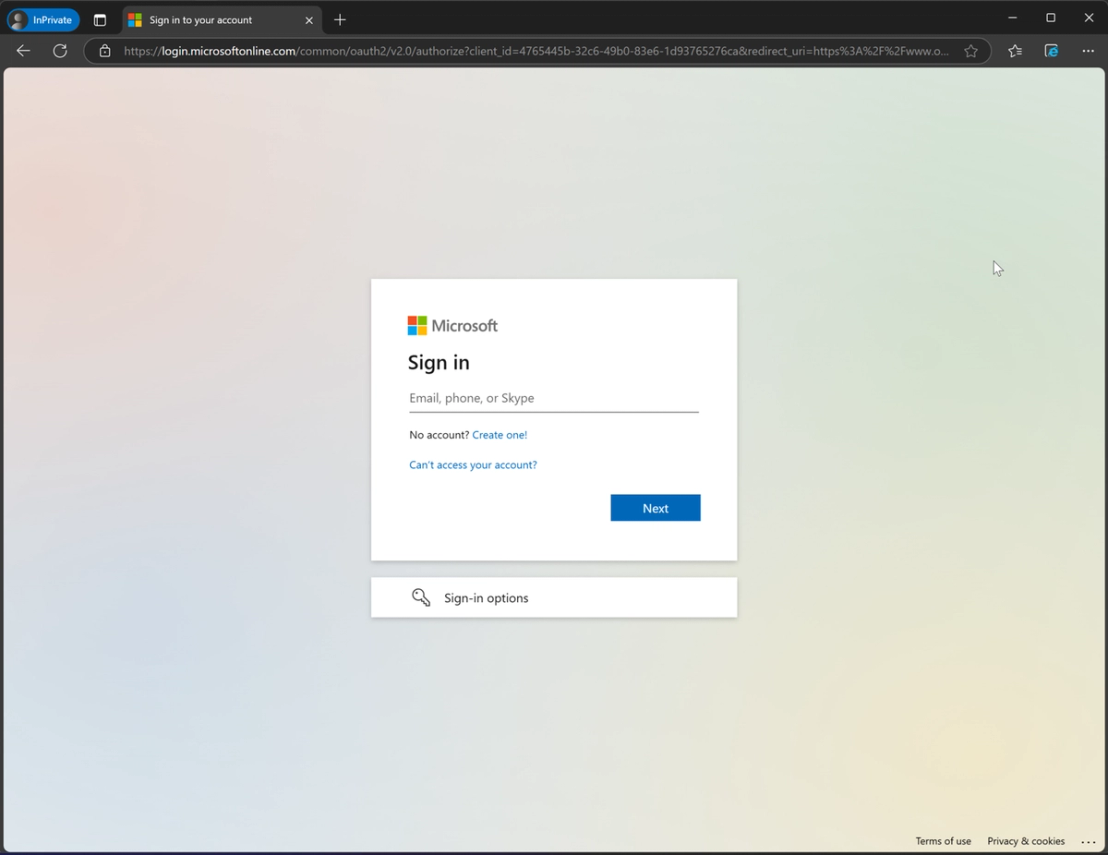 Figure 9. A real Microsoft login domain