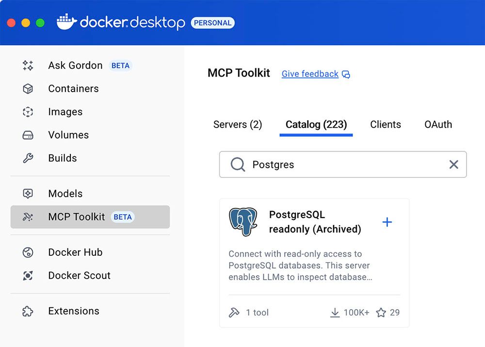 Figure 2. The PostgreSQL readonly Docker container on Docker Hub has more than 100,000 downloads.
