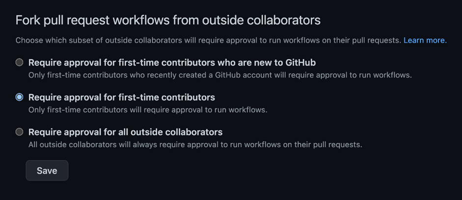 Approval requirements for outside collaborators to trigger GHA