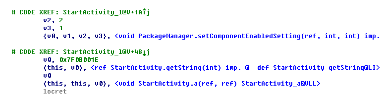 Figure 2. Code snippet to show how the malicious app hides itself from the application list