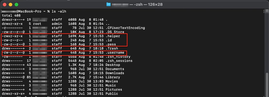 Snippet showing hidden files created in the infected machines