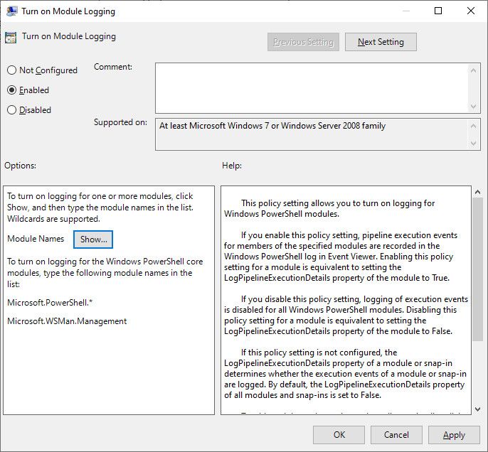 Enabling module logging