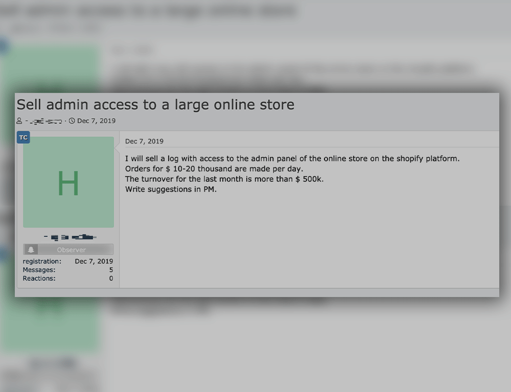 Figure 7. Advertisement for admin access to a profitable online store