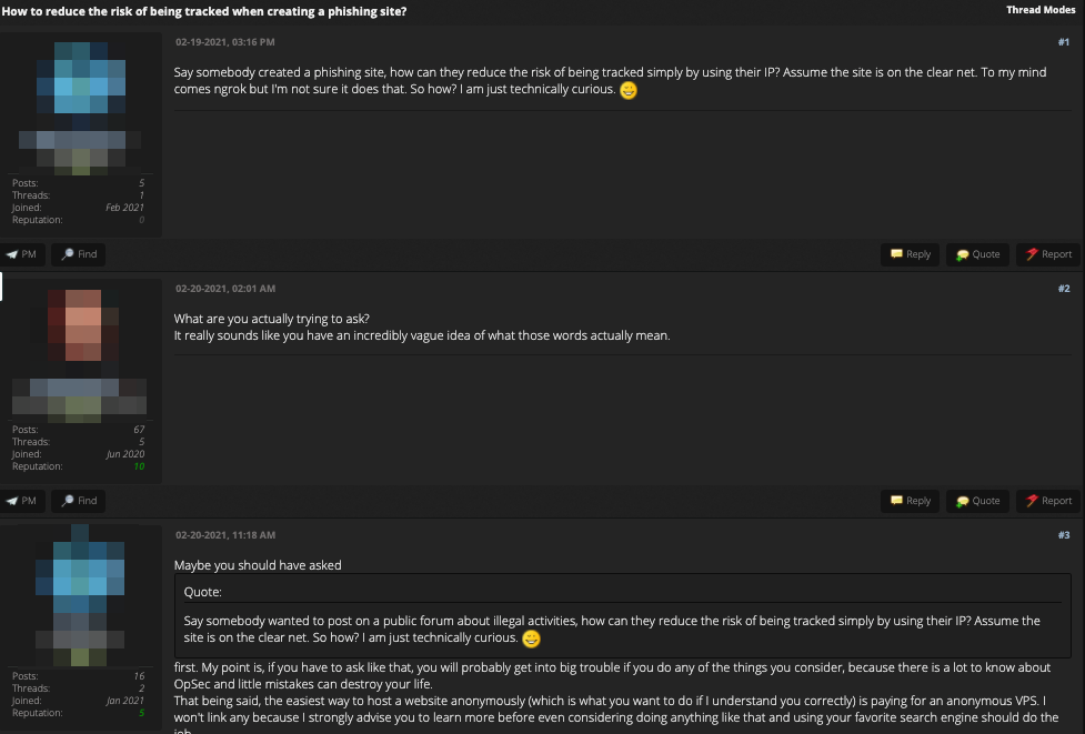 Figure 20. A screenshot from a discussion on ngrok and phishing