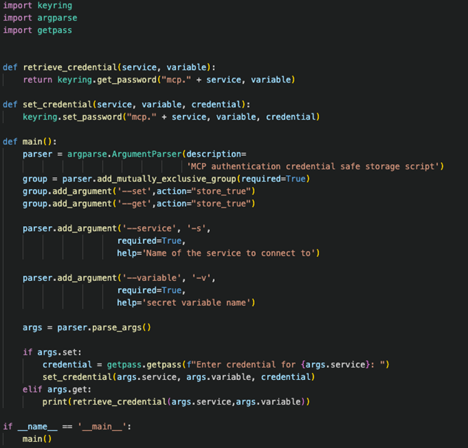 Figure 10. System keychain credential retriever/storage script