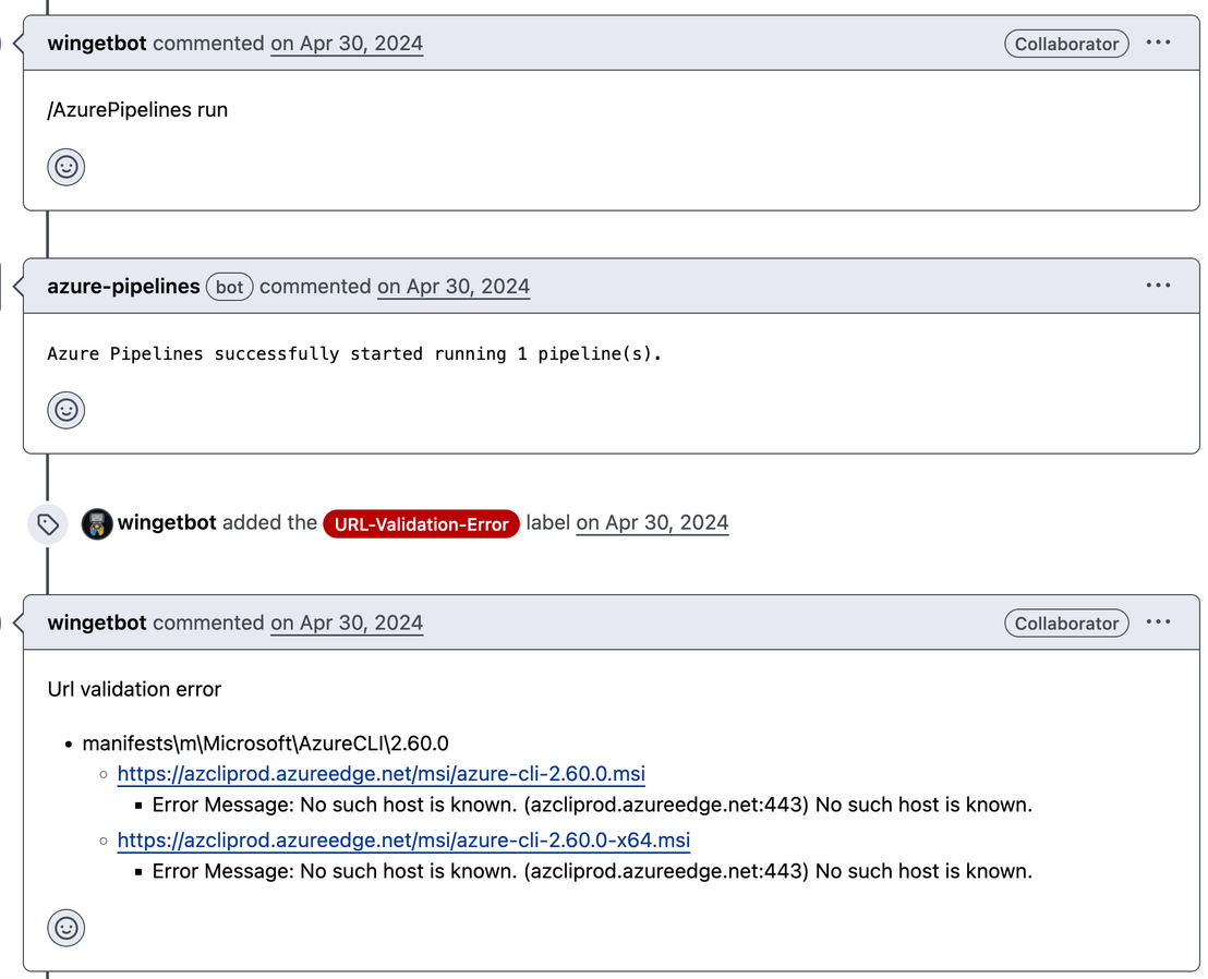 Missing CDN endpoint detected by wingetbot on azclibot pull request
