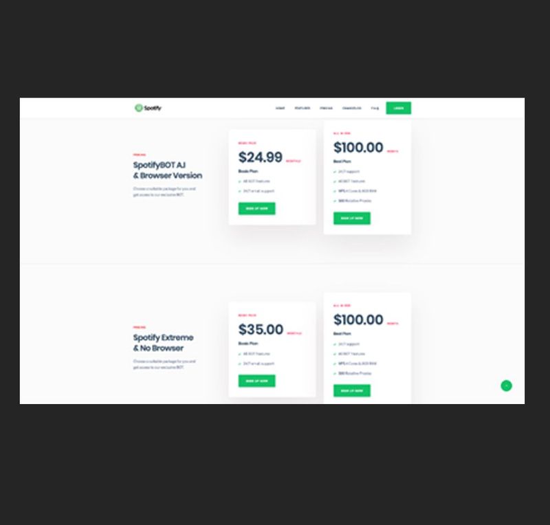 Pricing information for a Spotify bot