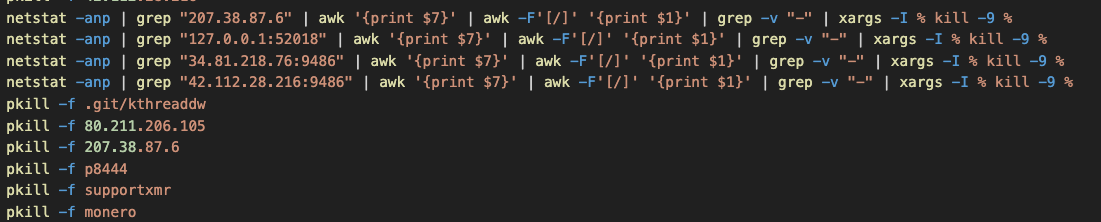 Figure 6. Kinsing searching for competing cryptocurrency miners