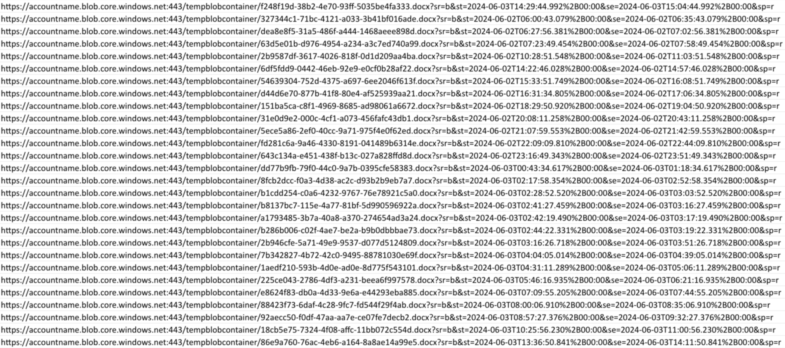 Attempts to fetch Word documents .docx using a read-only service SAS token